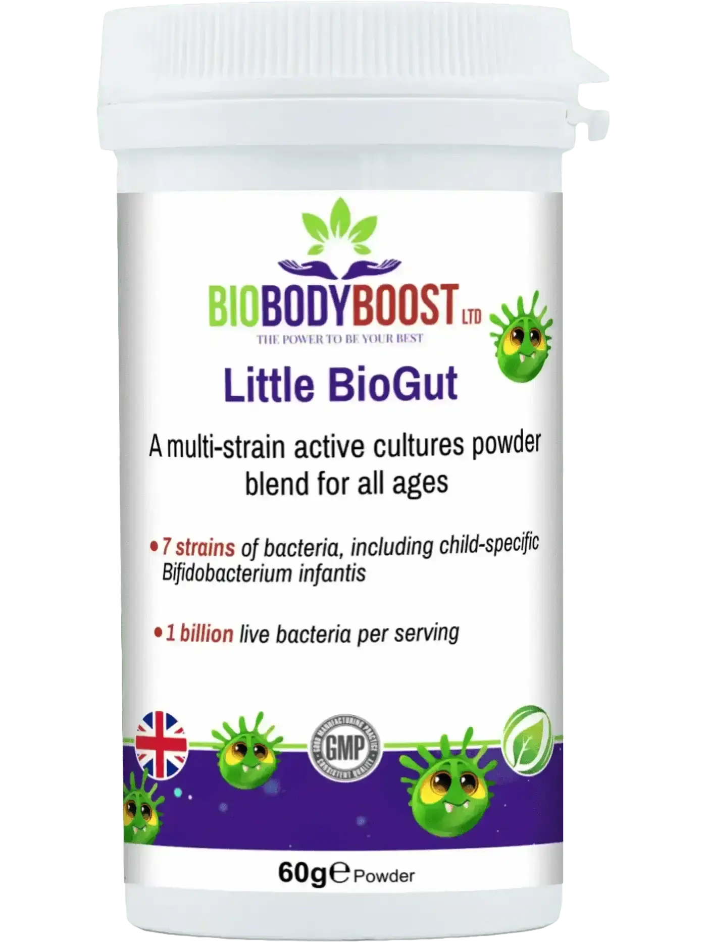 Little BioGut vegan kids probiotic powder UK, safe from birth