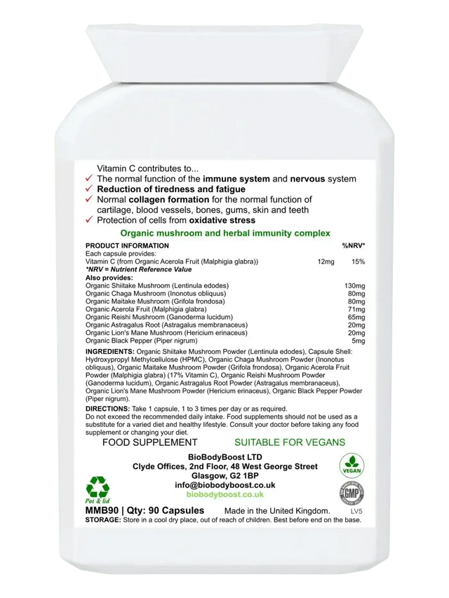 Bio Mushroom Boost lion's mane ingredient panel UK