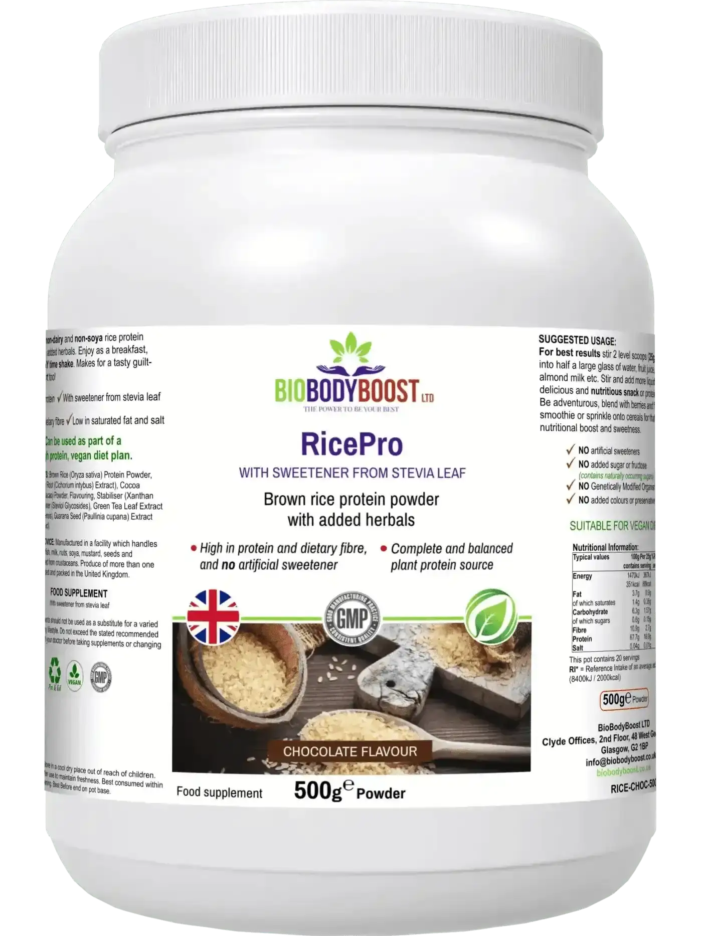 RicePro brown rice protein powder UK hexane-free vegan