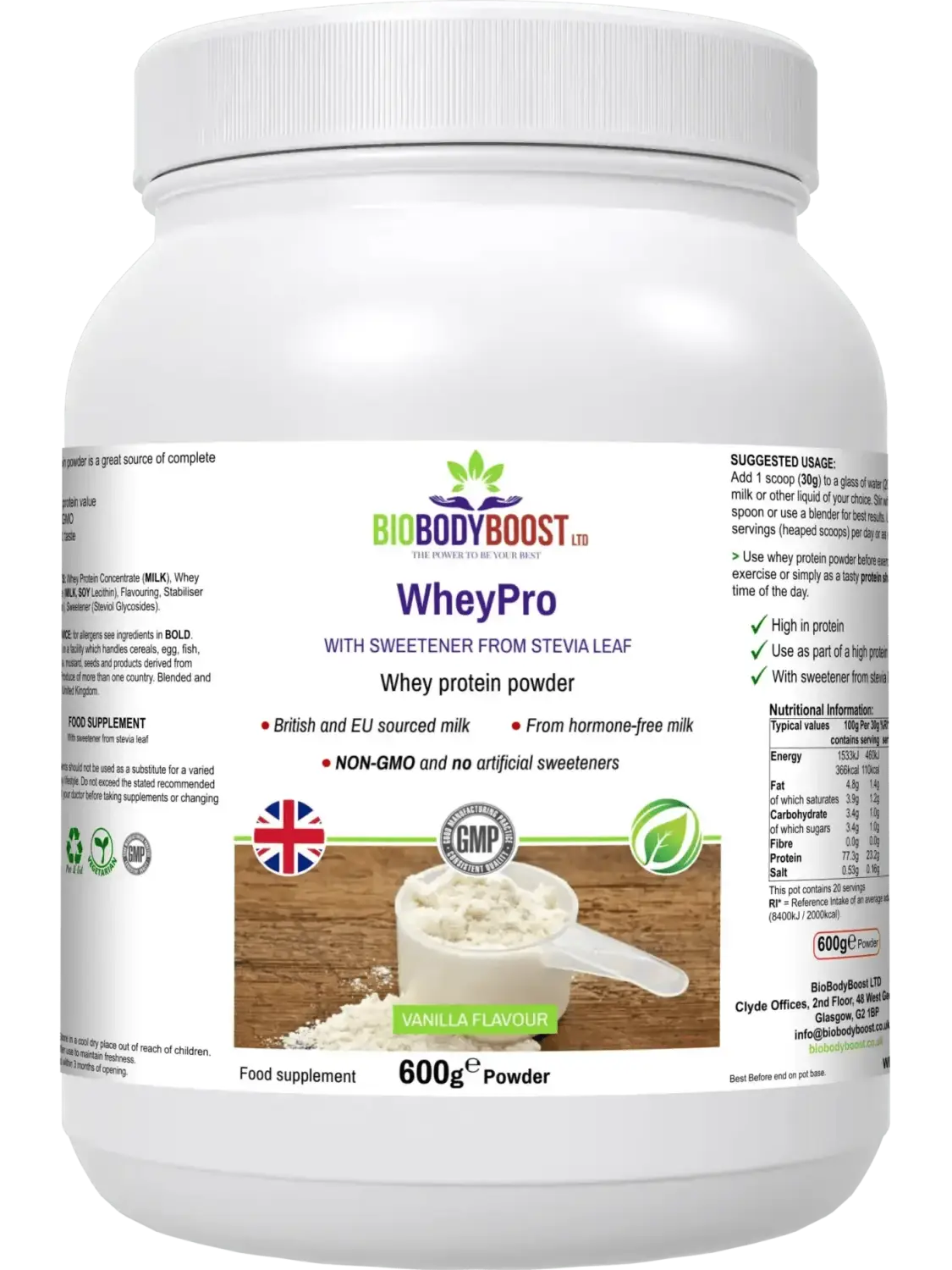 WheyPro vanilla Protein Powders: High Protein for Energy & Wellness BioBodyBoost