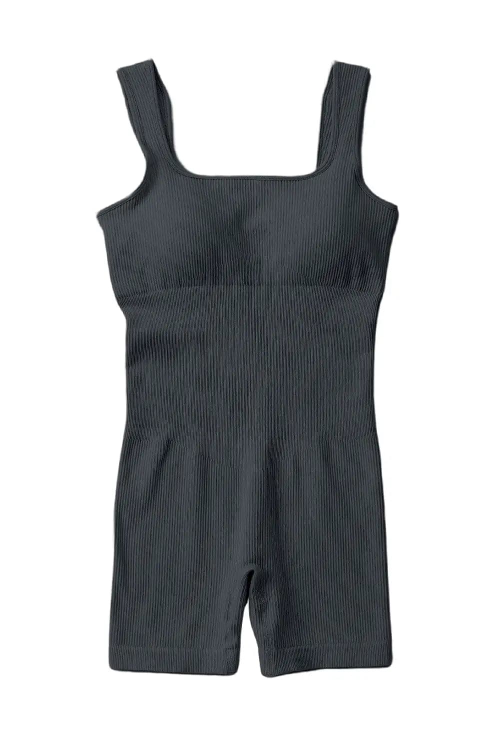 Apricot Ribbed Square Neck Padded Sports Romper - Activewear