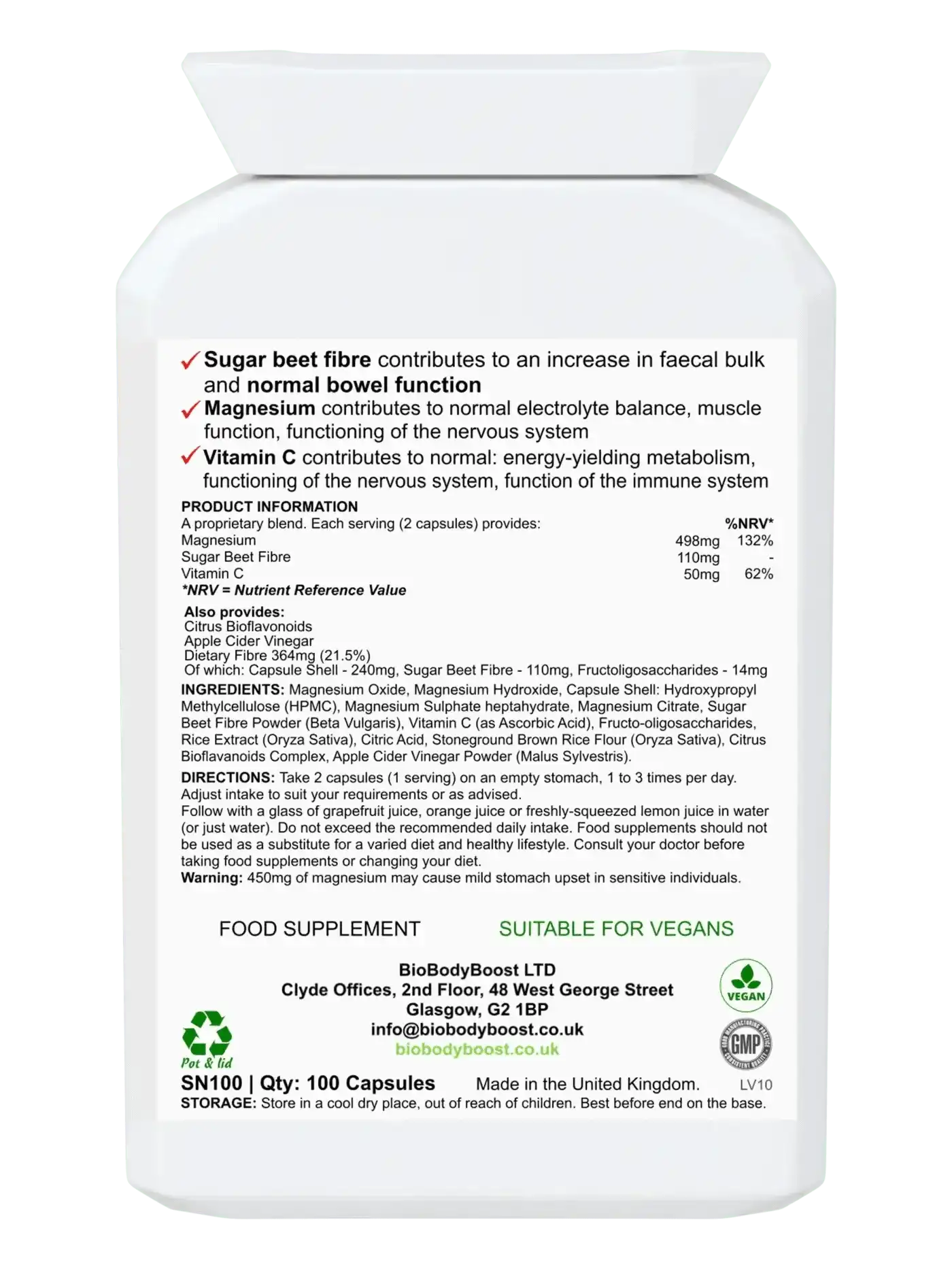 BioBodyBoost Digestive Supplements MagneBowel - Magnesium Cleanse & Detox Formula