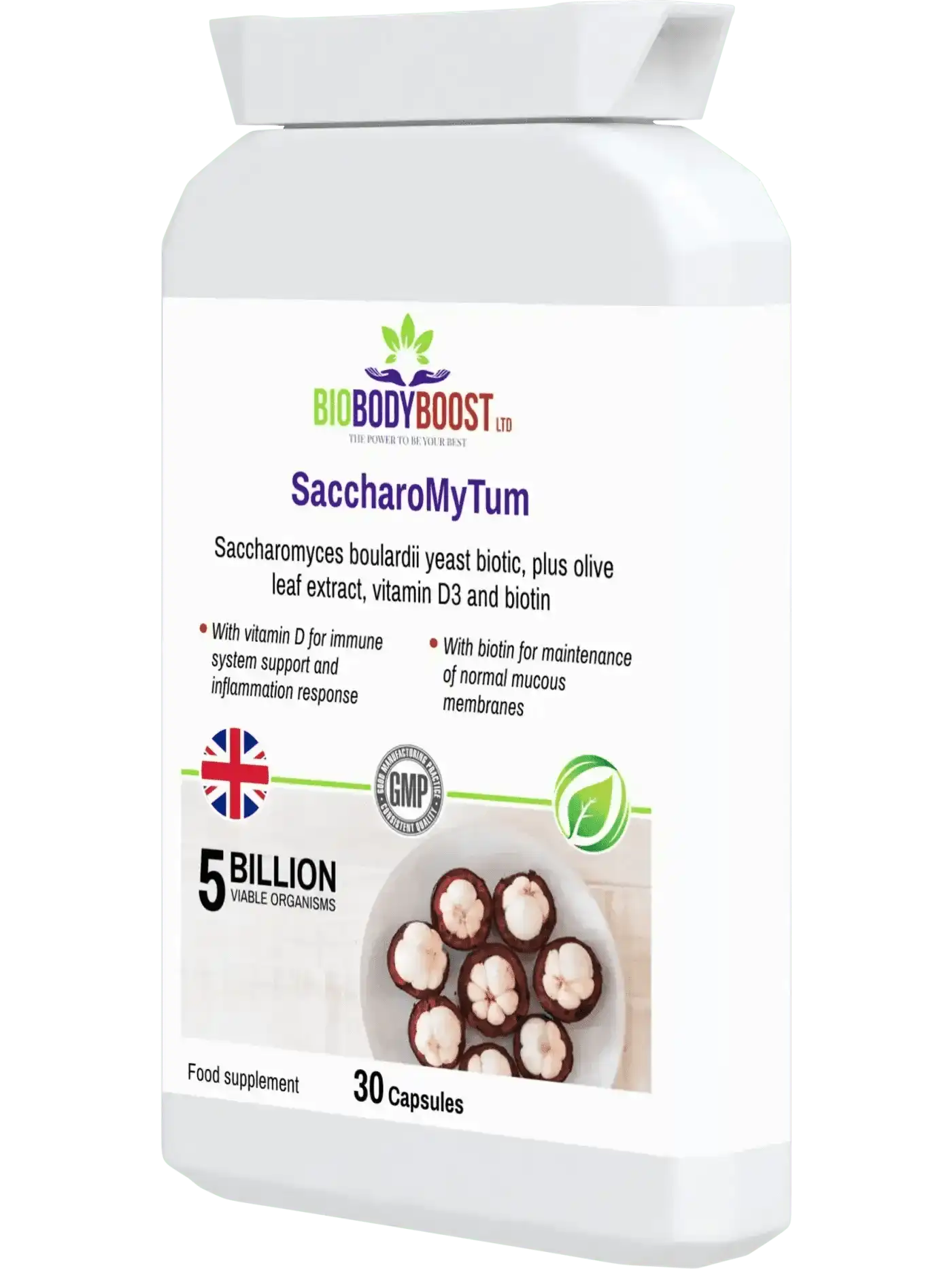 BioBodyBoost Digestive Supplements SaccharoMyTum - Saccharomyces Boulardii & Vitamin D3