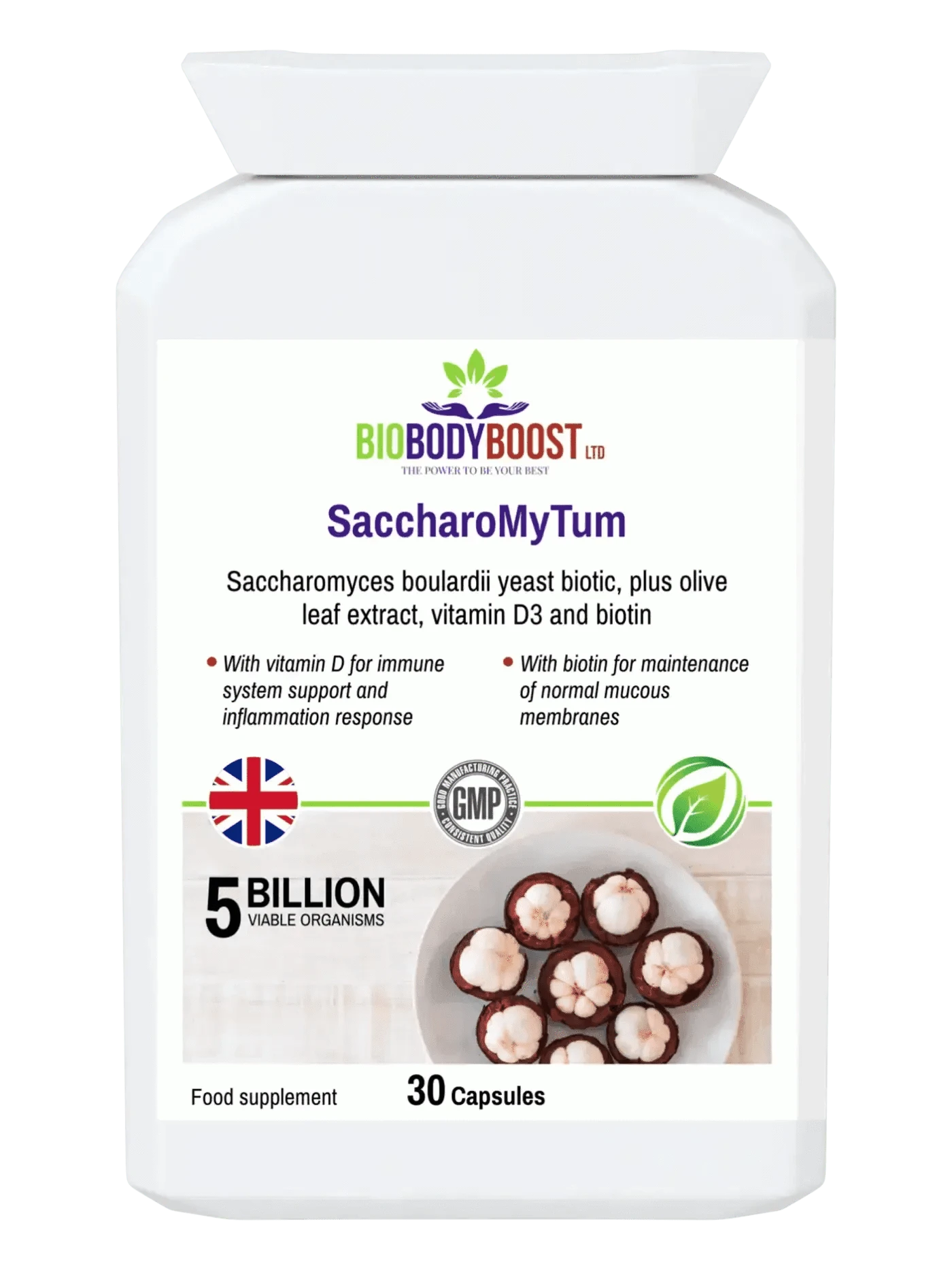 BioBodyBoost Digestive Supplements SaccharoMyTum - Saccharomyces Boulardii & Vitamin D3