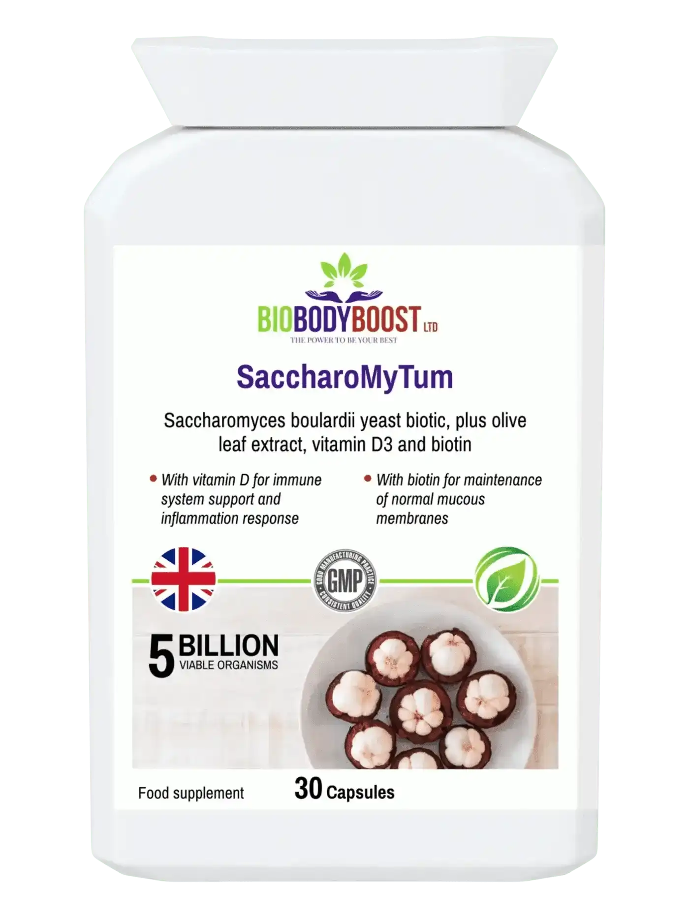 BioBodyBoost Digestive Supplements SaccharoMyTum - Saccharomyces Boulardii & Vitamin D3