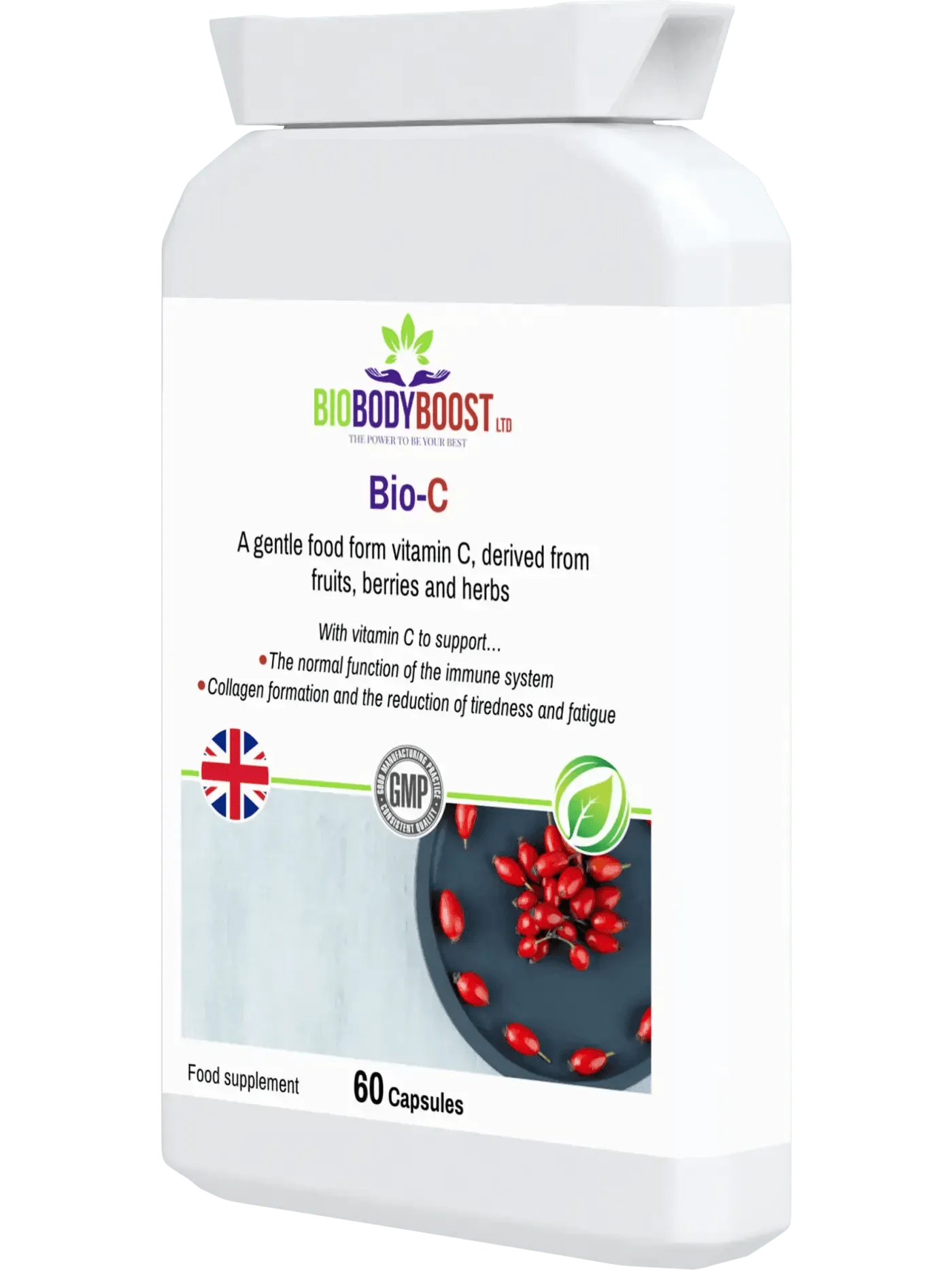BioBodyBoost Bio-C Food Form Vitamin C Supplement with 60 Capsules for immune support and fatigue reduction
