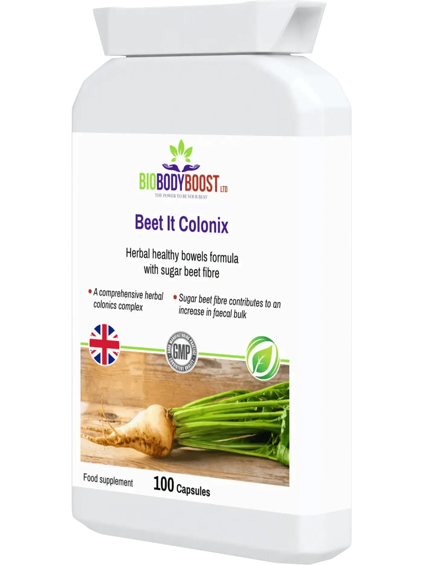 BioBodyBoost Beet It Colonix Herbal Colon Cleanse in a 100-capsule bottle for healthy digestion