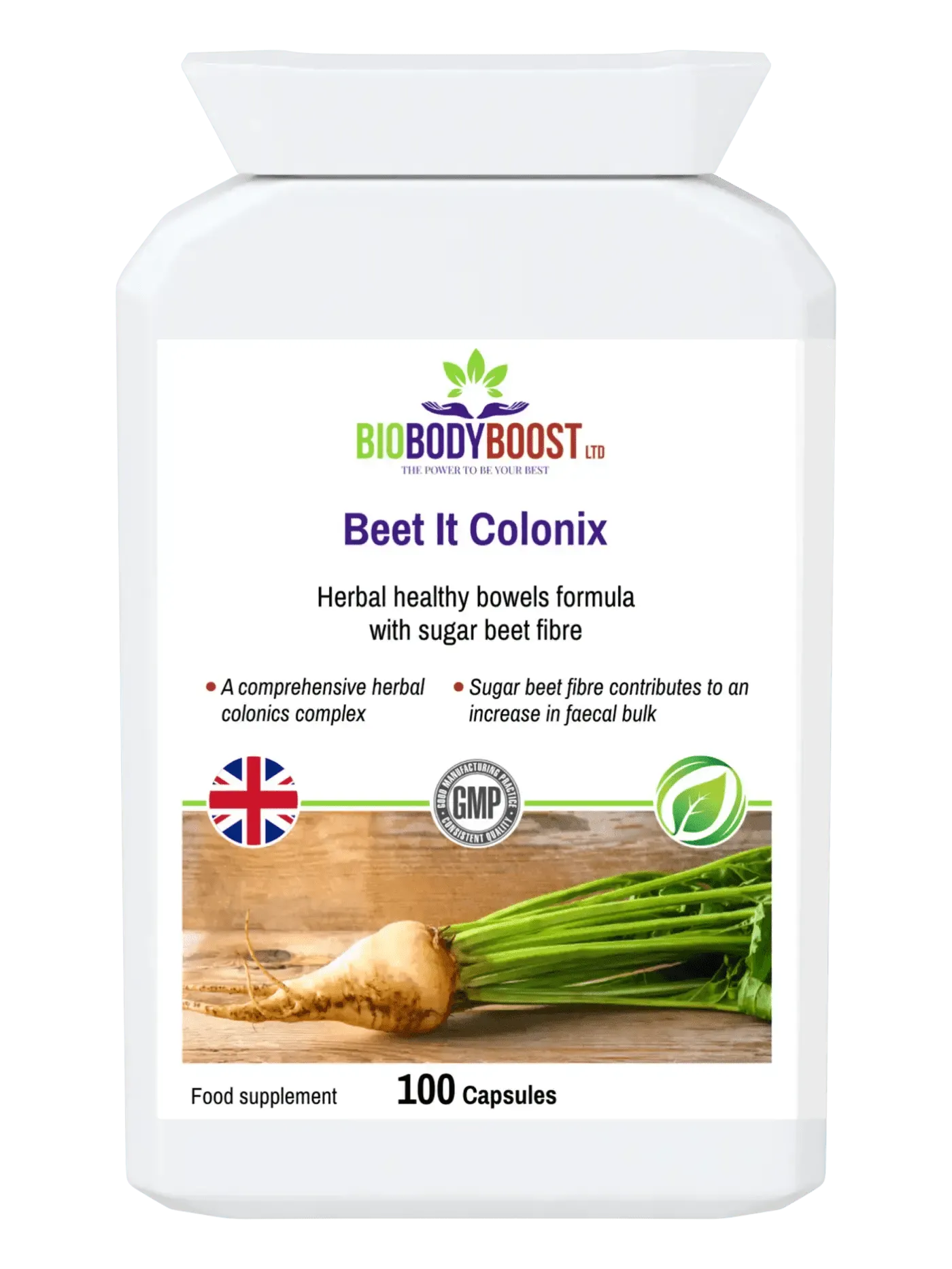 BioBodyBoost Herbal Colon Cleanse Beet It Colonix with sugar beet fiber in 100 capsules for detox support