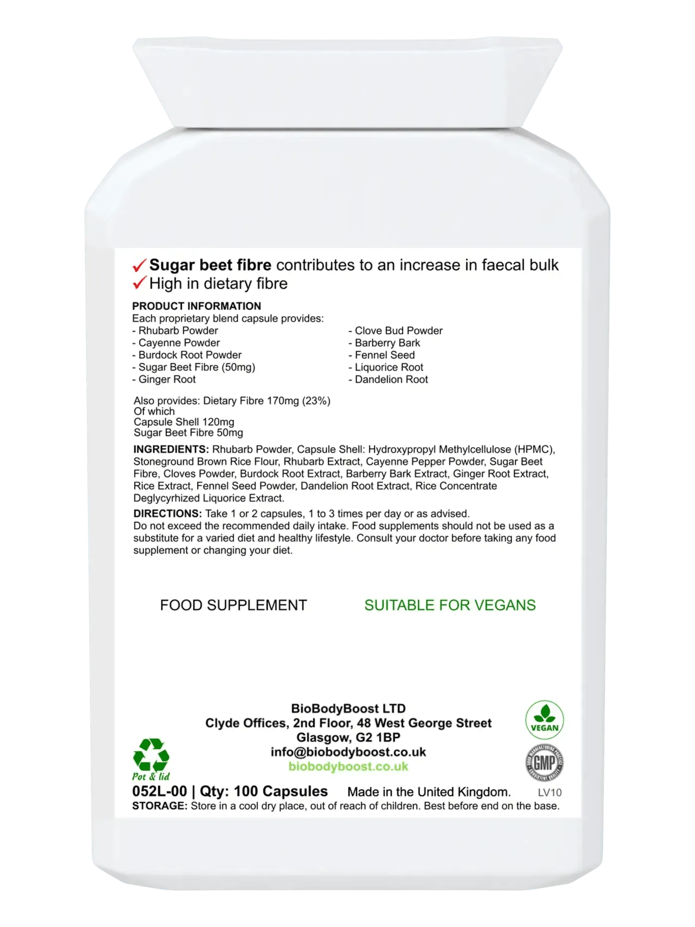 BioBodyBoost Herbal Colon Cleanse Capsules with Sugar Beet Fibre for Effective Detoxing and Digestion