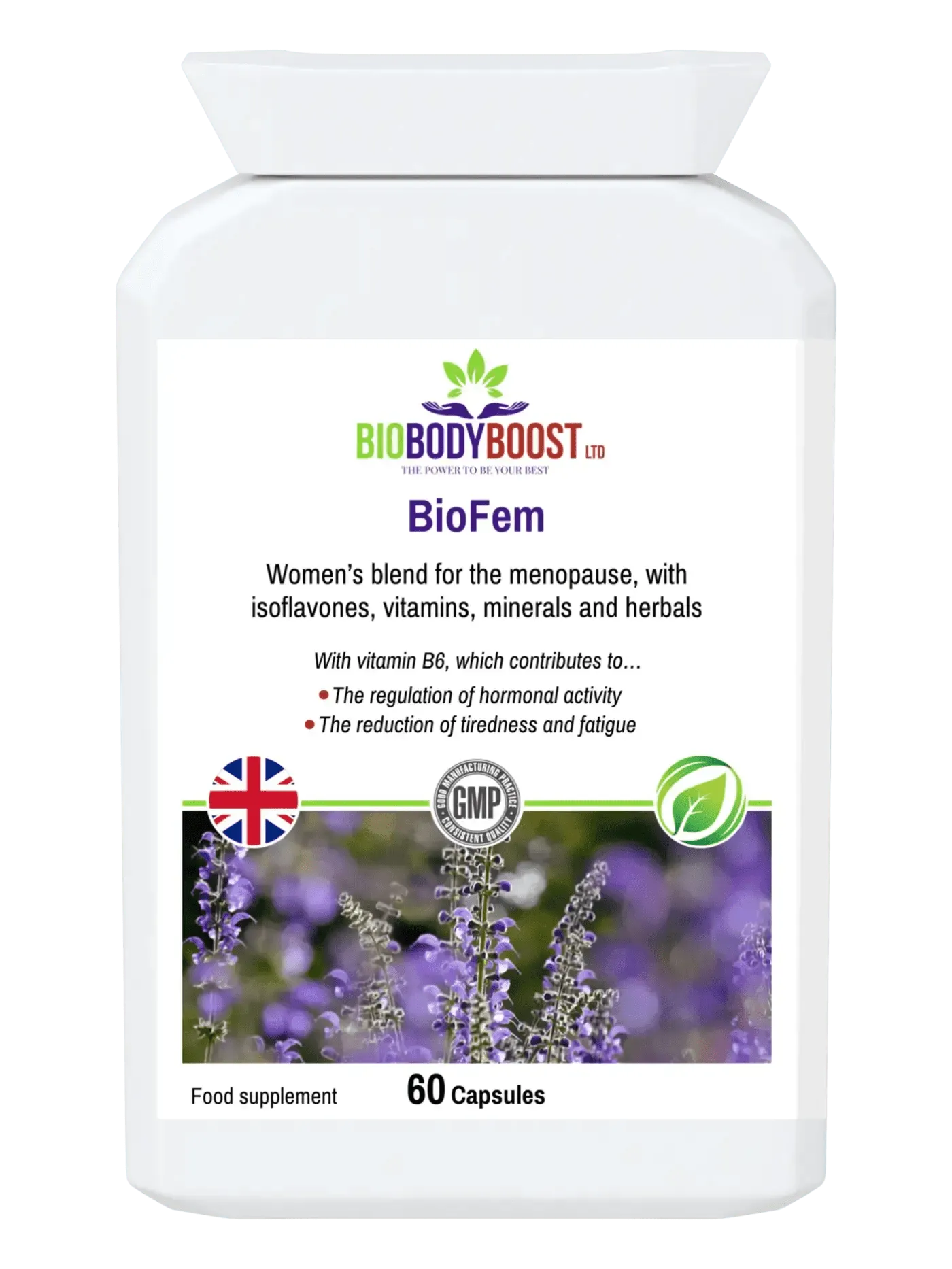 BioBodyBoost BioFem Herbal Menopause Supplement with vitamins and minerals in 60 capsules for women's health