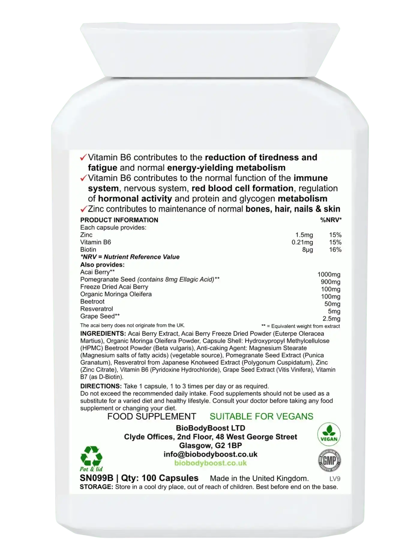 BioBodyBoost Herbal Supplement Acai Bio Complex – 60‑Caps Acai Berry Immunity & Energy Supplement