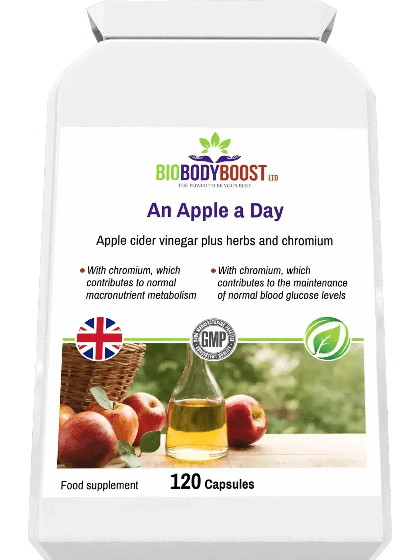 BioBodyBoost Herbal Supplement An Apple a Day - Apple Cider Vinegar Plus Herbs 120 Capsules