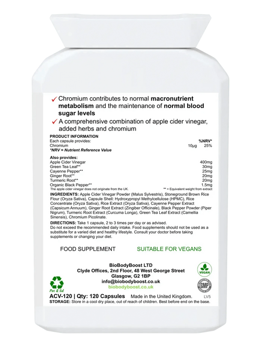 BioBodyBoost Herbal Supplement An Apple a Day - Apple Cider Vinegar Plus Herbs 120 Capsules