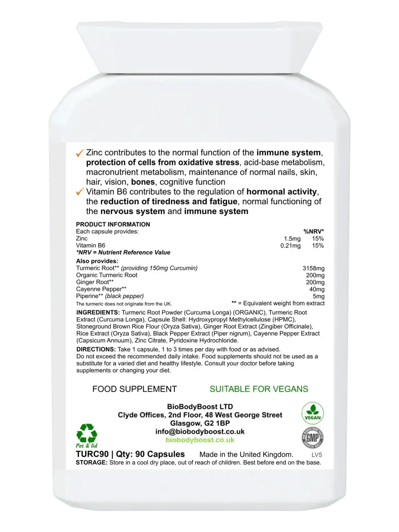BioBodyBoost Herbal Supplements CurcuminBoost Organic Turmeric Curcumin Capsules - 90 Count