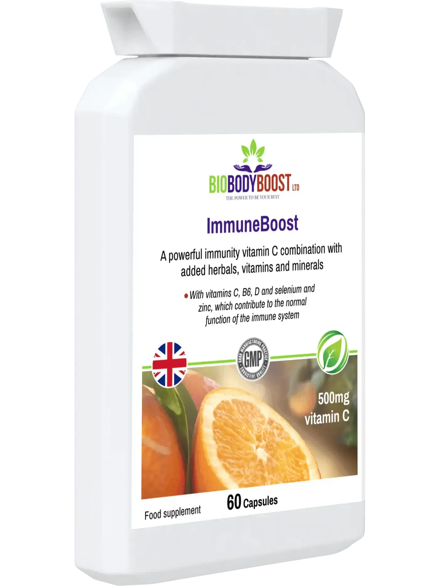 BioBodyBoost ImmuneBoost Herbal Vitamin C Complex with 500mg Vitamin C and added minerals in 60 capsules