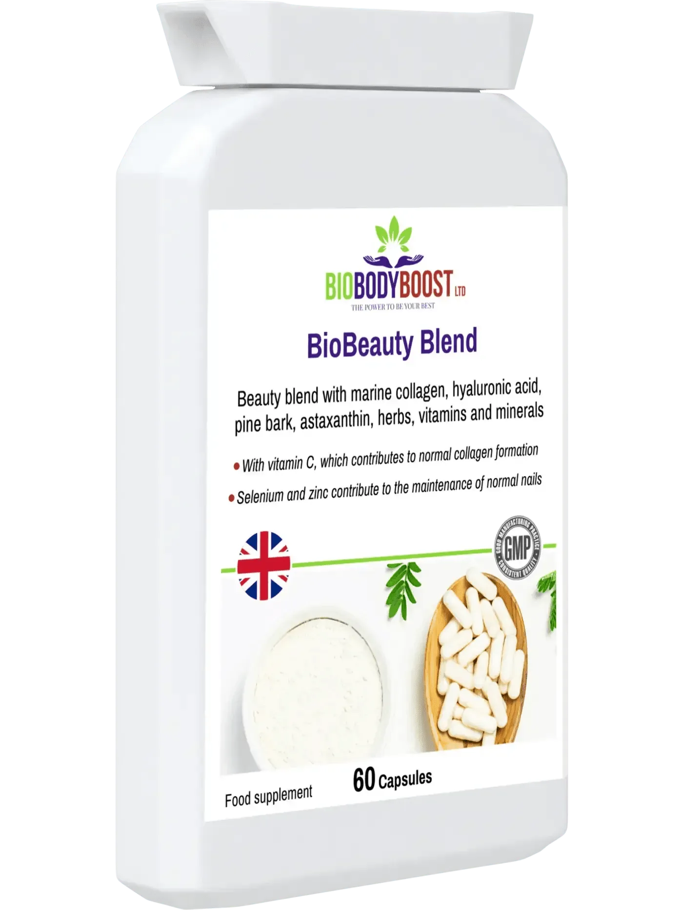 BioBodyBoost BioBeauty Blend with marine collagen complex in 60 capsules for skin and nail health