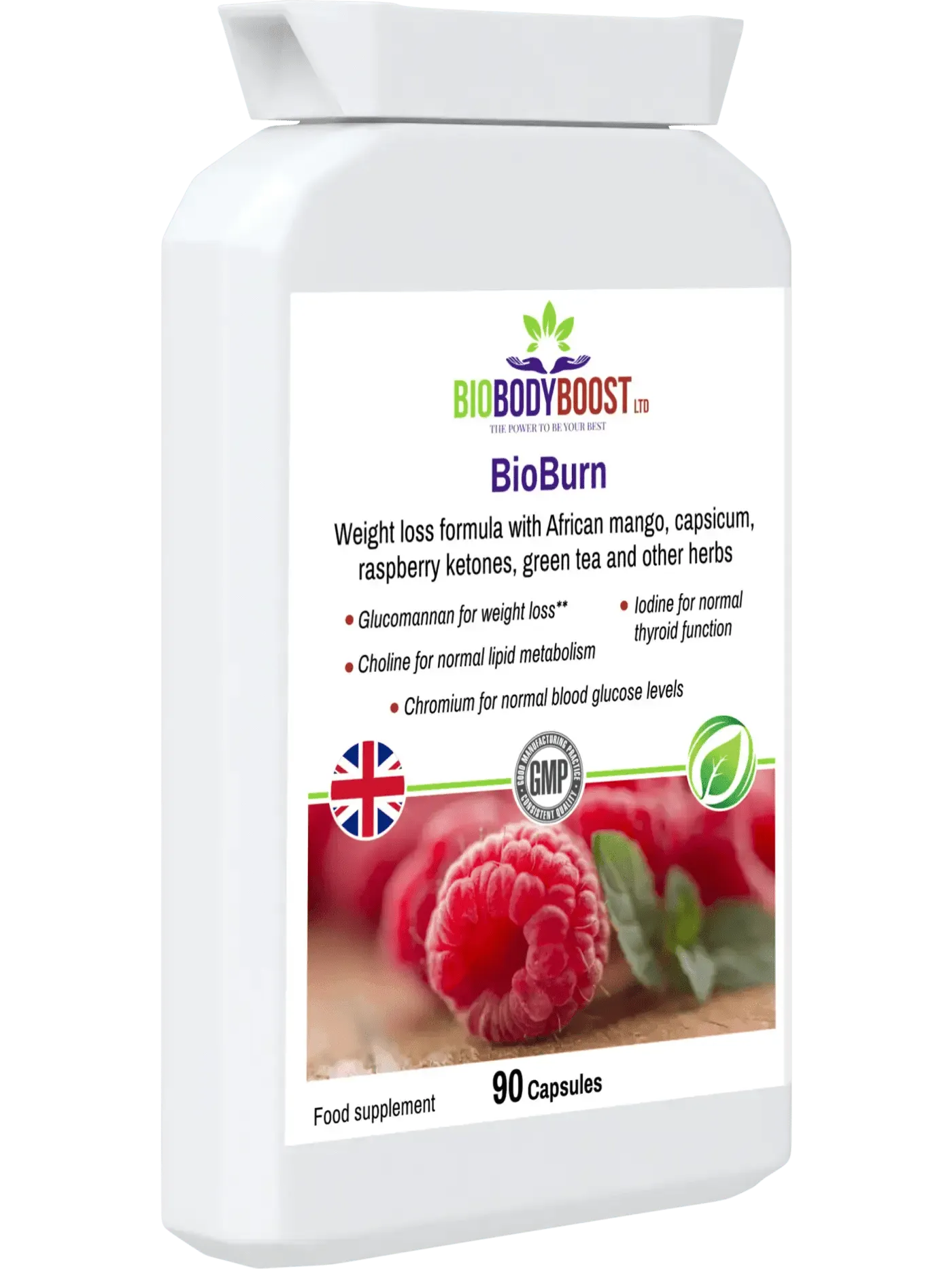 BioBodyBoost BioBurn natural appetite suppressant supplement in a 90 capsule bottle with herbal ingredients