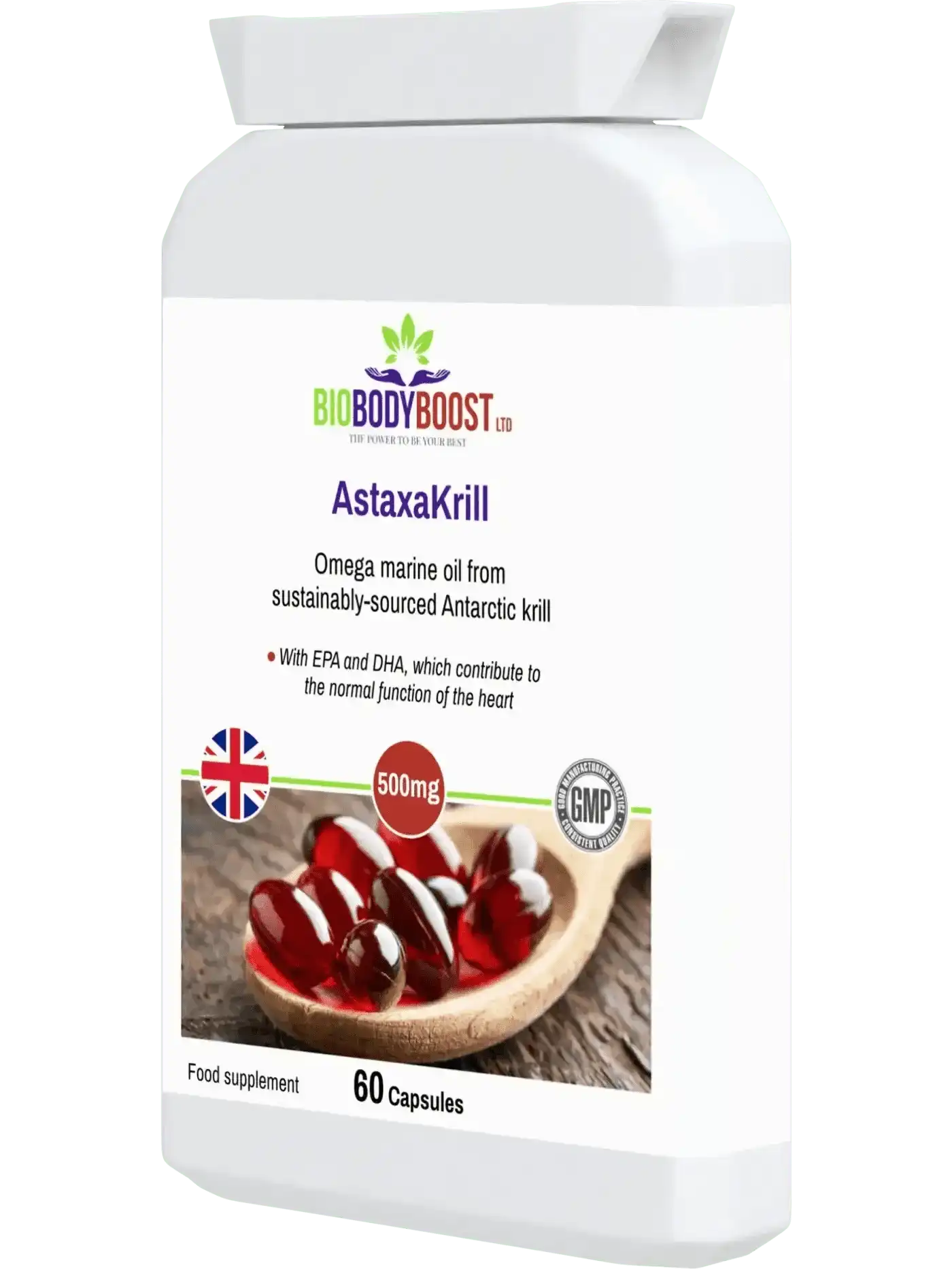 BioBodyBoost Omega Oils AstaxaKrill Antarctic Krill Oil 500mg - 60 Capsules