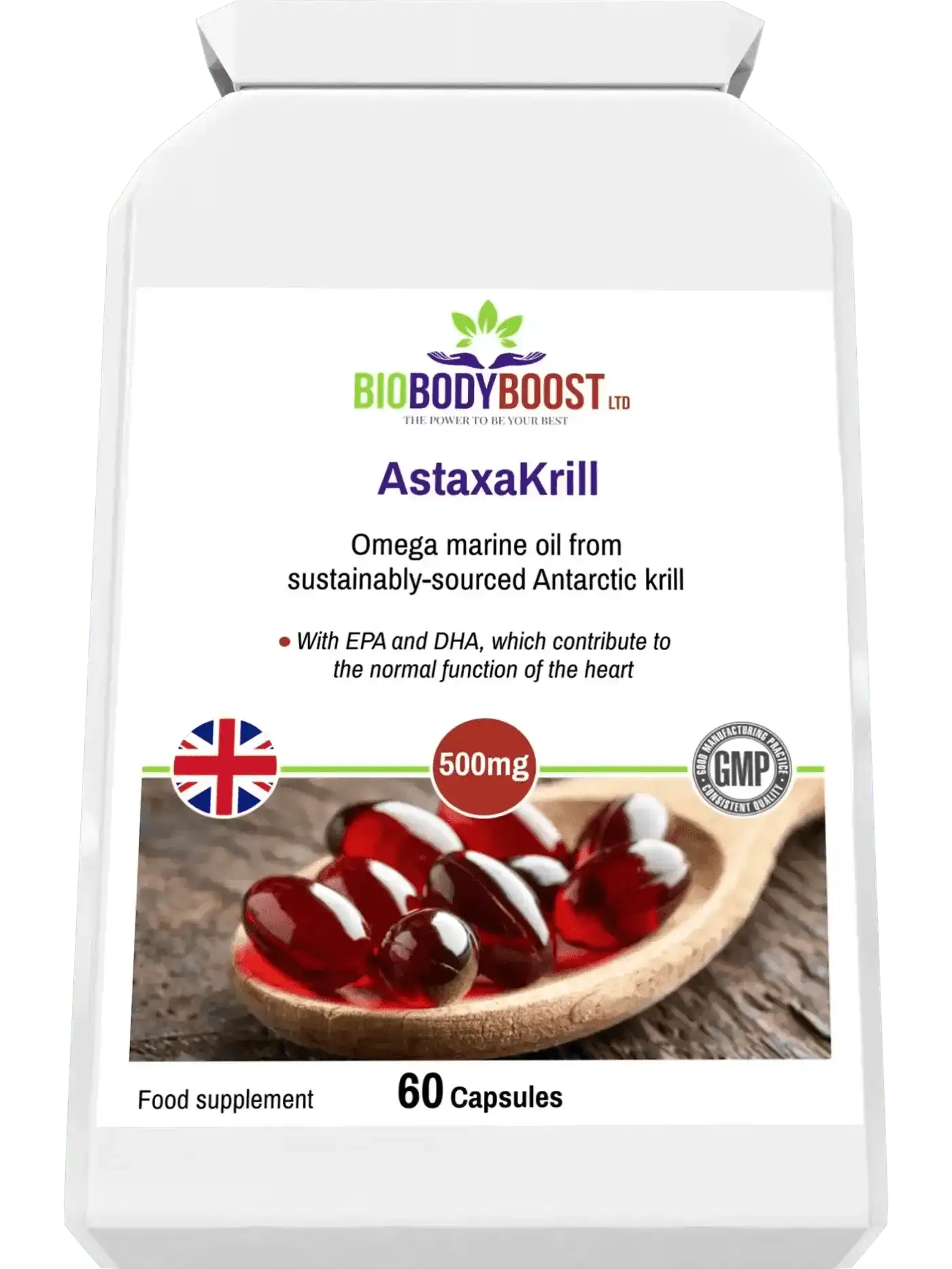 BioBodyBoost Omega Oils AstaxaKrill Antarctic Krill Oil 500mg - 60 Capsules