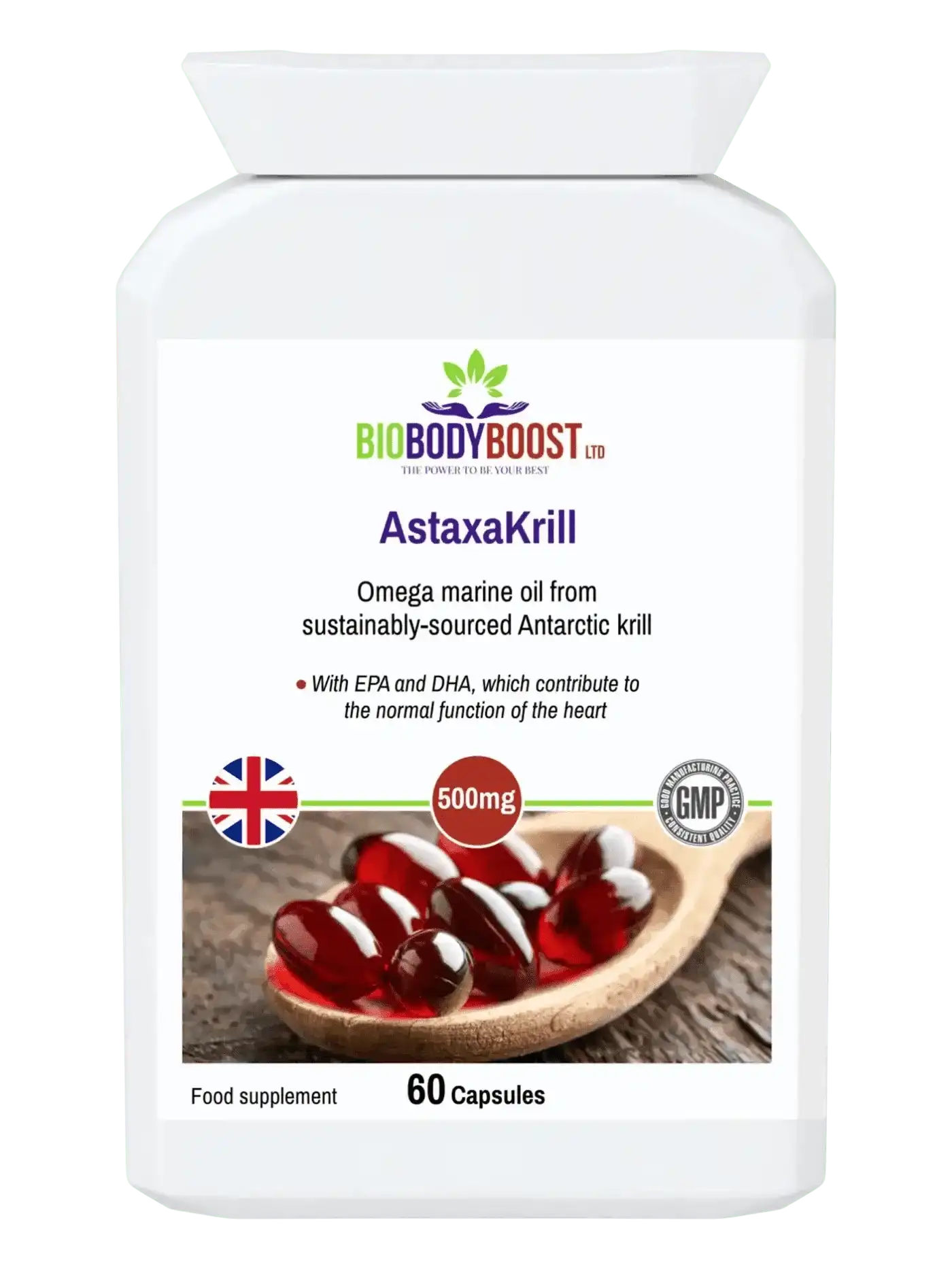 BioBodyBoost Omega Oils AstaxaKrill Antarctic Krill Oil 500mg - 60 Capsules