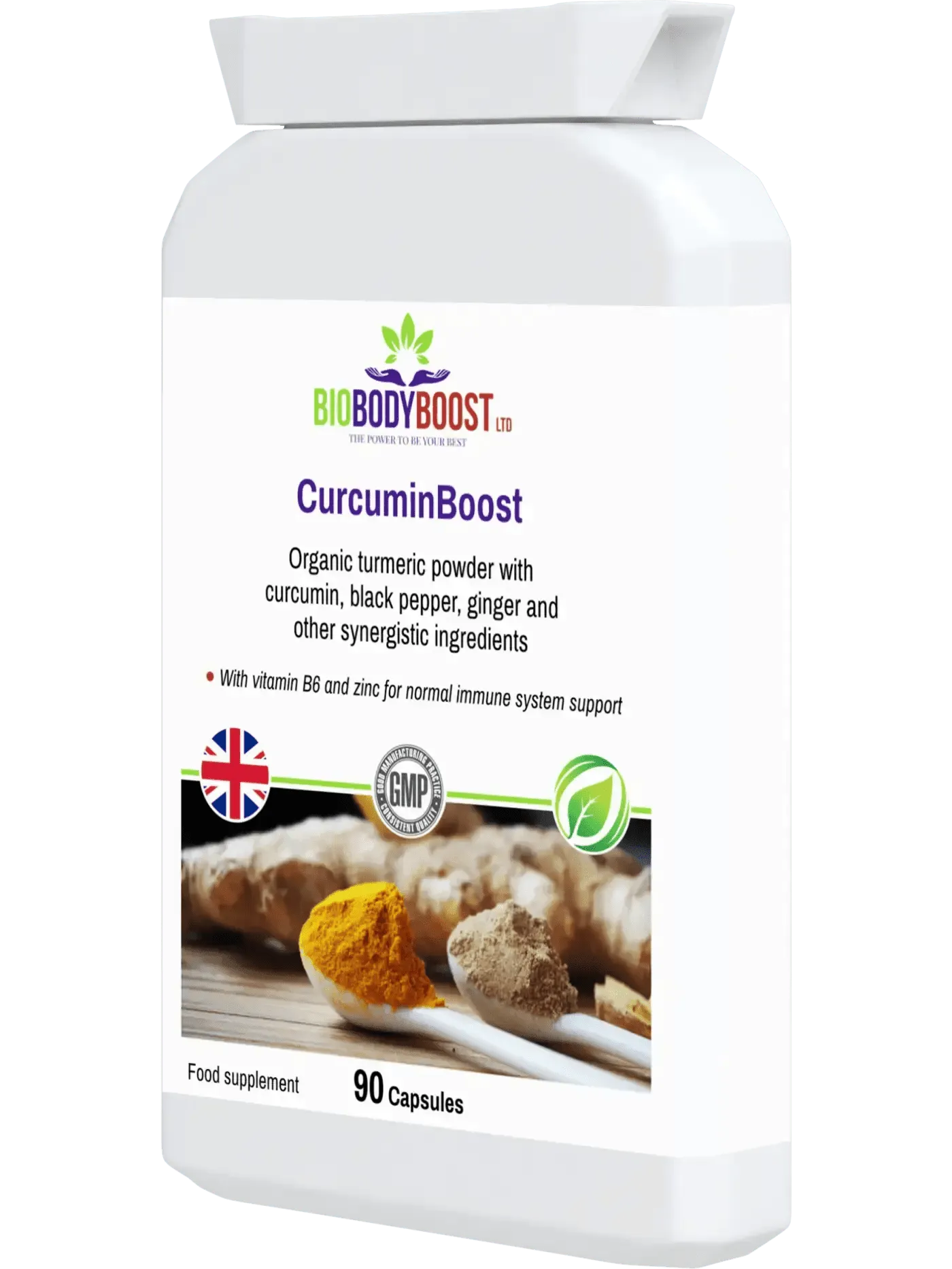 BioBodyBoost organic turmeric curcumin capsules with curcumin, black pepper, and ginger for immune support