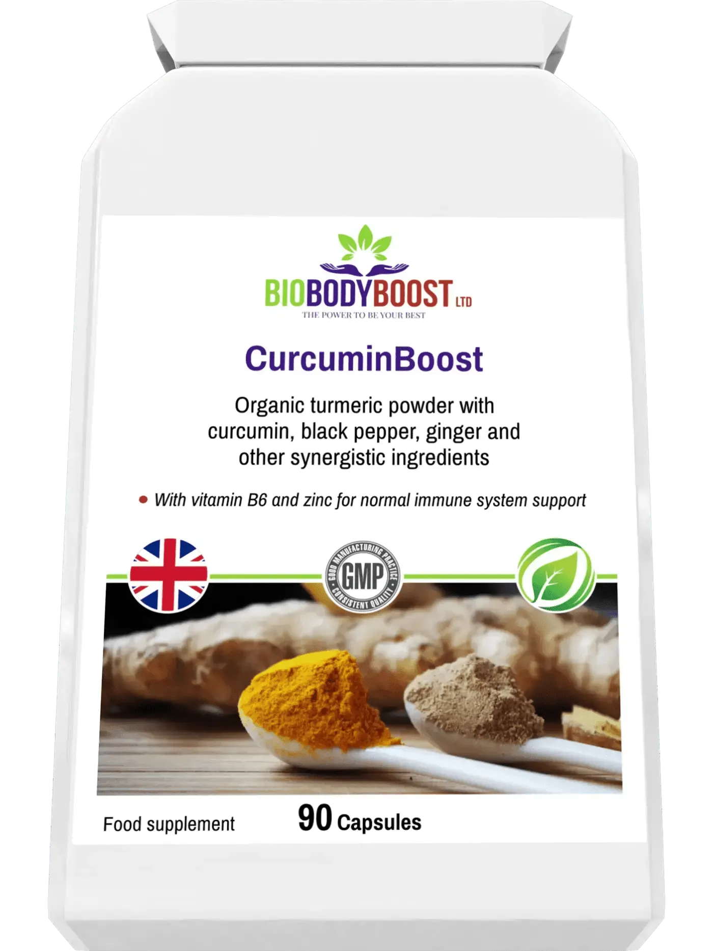 BioBodyBoost Organic Turmeric Curcumin Capsules with Black Pepper and Ginger for Immune Support