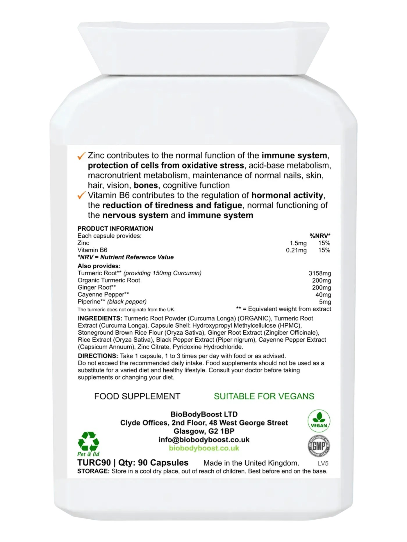 BioBodyBoost organic turmeric curcumin capsules for immune support and antioxidant protection