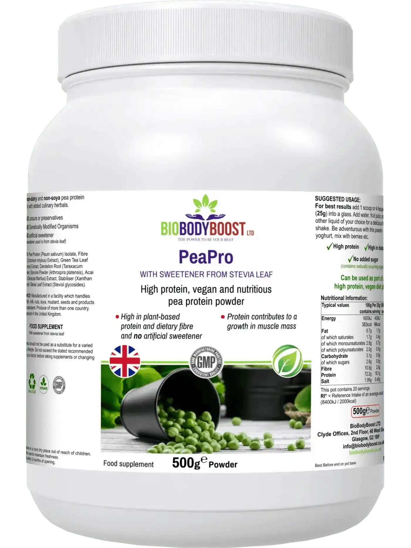 BioBodyBoost Protein Powders PeaPro - High Protein Vegan Pea Protein Powder