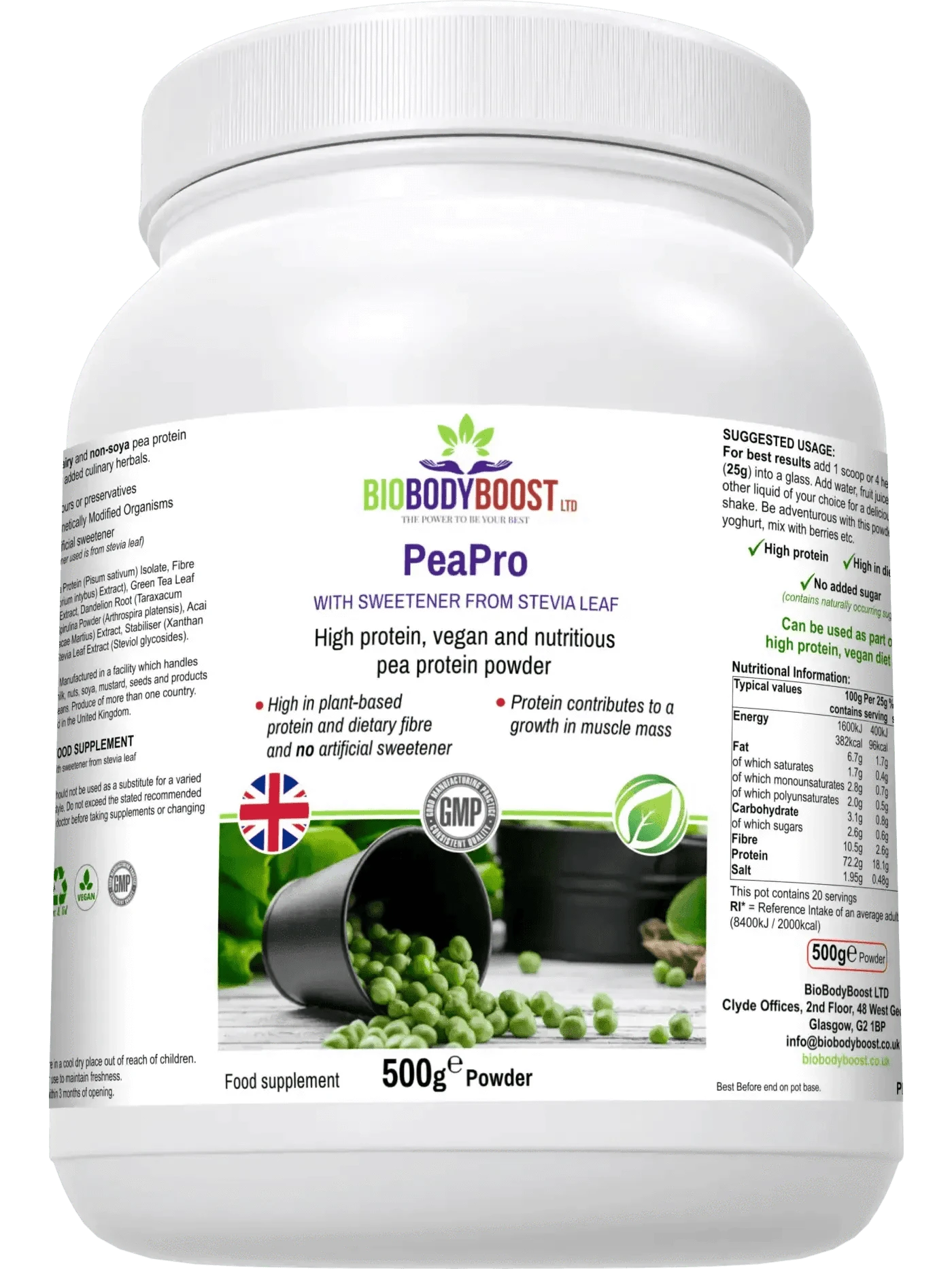 BioBodyBoost Protein Powders PeaPro - High Protein Vegan Pea Protein Powder