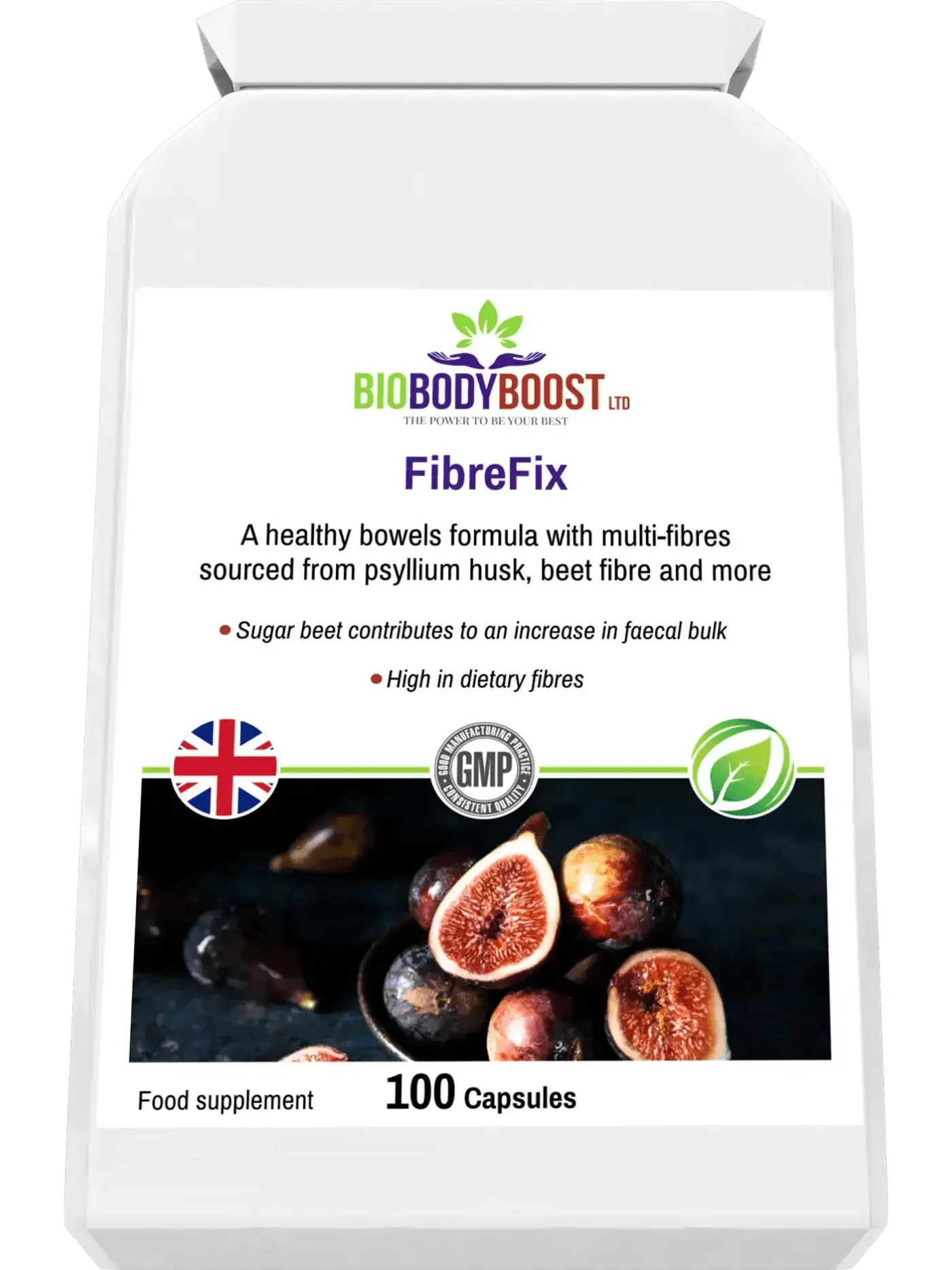 BioBodyBoost FibreFix Food Supplement with Psyllium Husk Dietary Fibre in 100 Capsules for digestive health