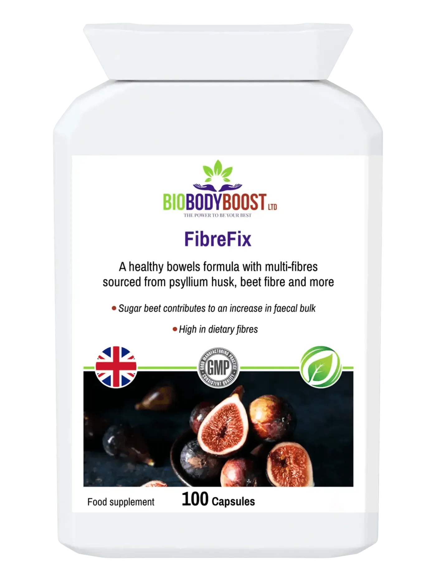BioBodyBoost FibreFix Food Supplement with Psyllium Husk Dietary Fibre for healthy digestion in 100 capsules