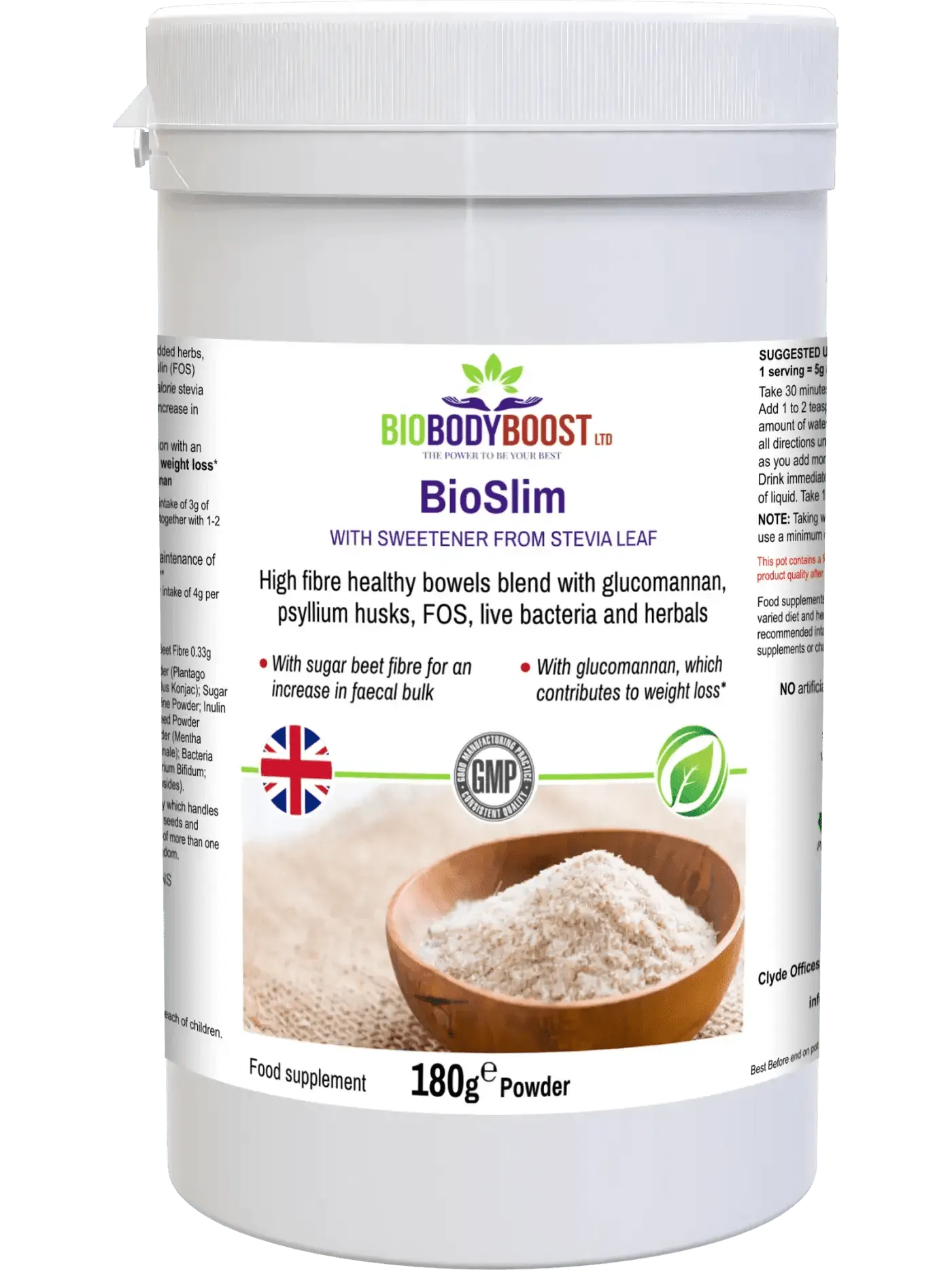 BioBodyBoost BioSlim Powder with Psyllium Husks Dietary Fibre for digestive health and weight loss support