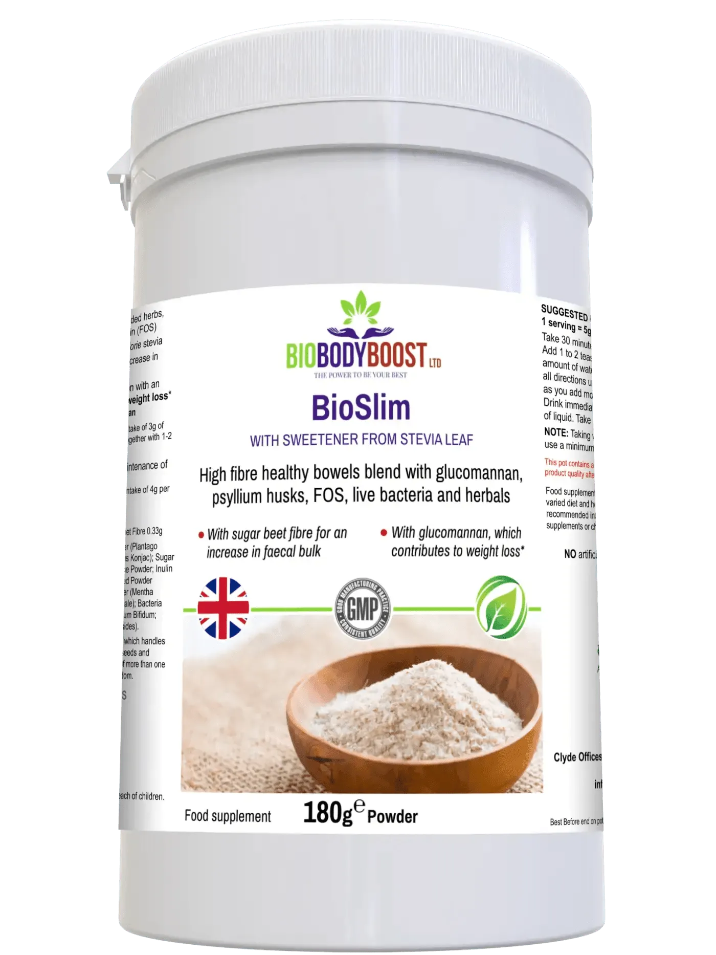BioBodyBoost BioSlim Food Supplement Powder with Psyllium Husks Dietary Fibre for digestive health