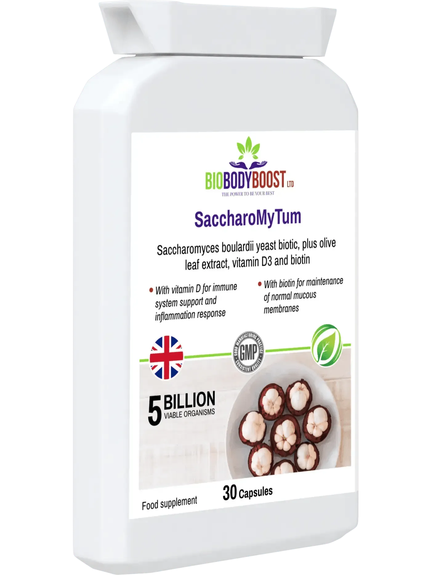 BioBodyBoost SaccharoMyTum Digestive Supplements with Saccharomyces Boulardii and vitamin D3 for gut health