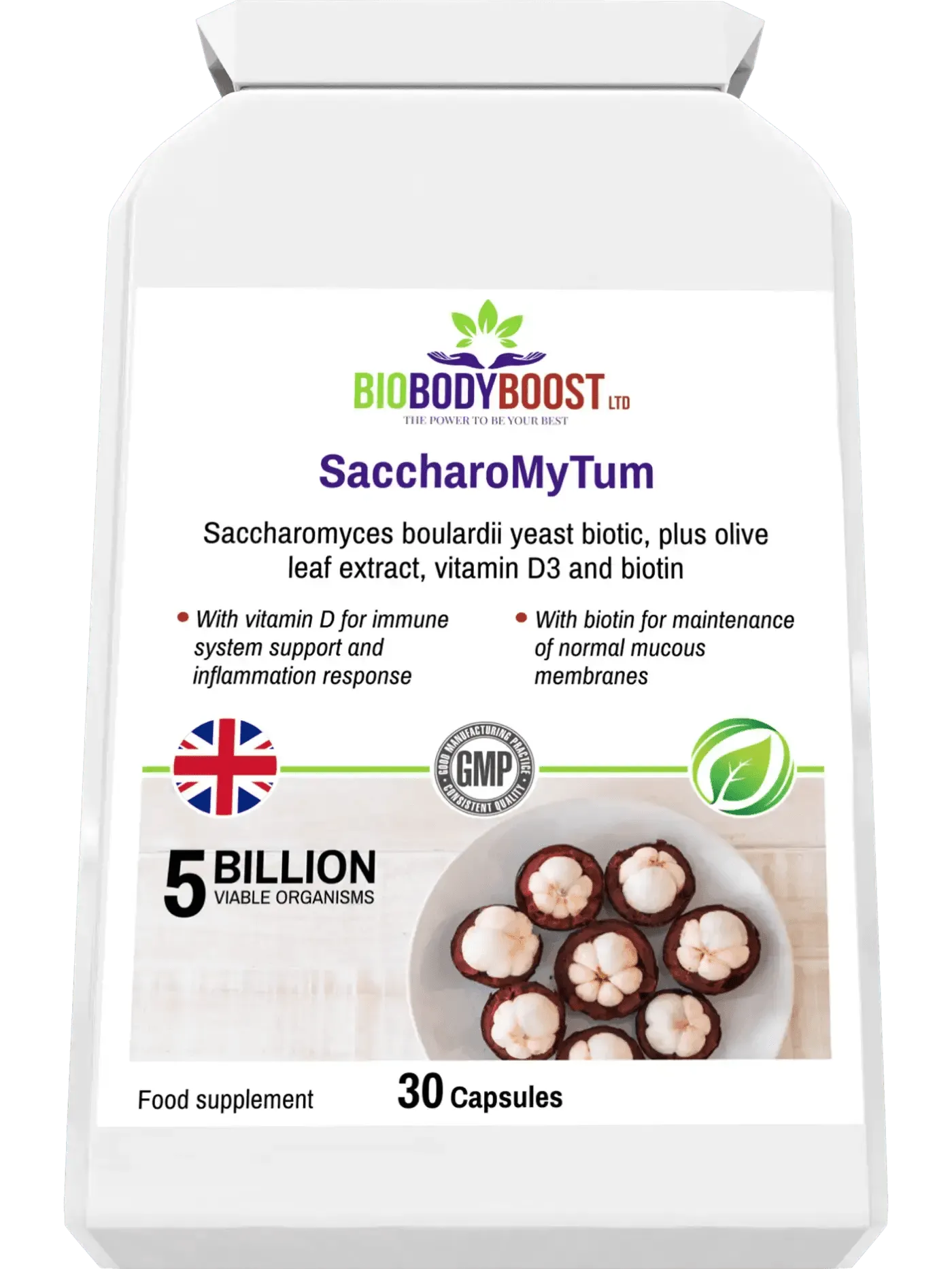 BioBodyBoost SaccharoMyTum Digestive Supplements with Saccharomyces Boulardii for digestive health and immune support