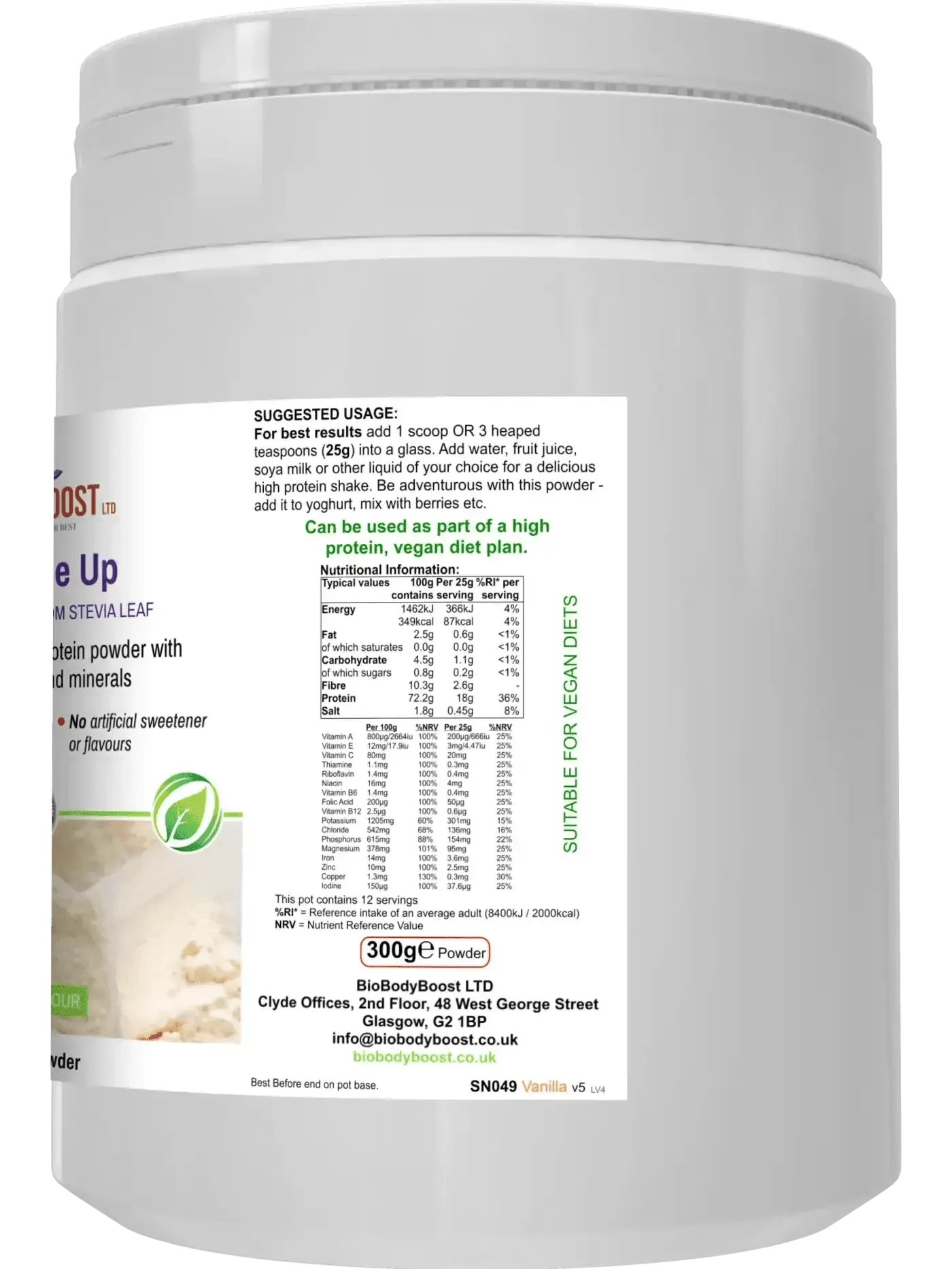 BioBodyBoost Vanilla - Vegan Meal Shake Powder for high protein nutrition and minerals