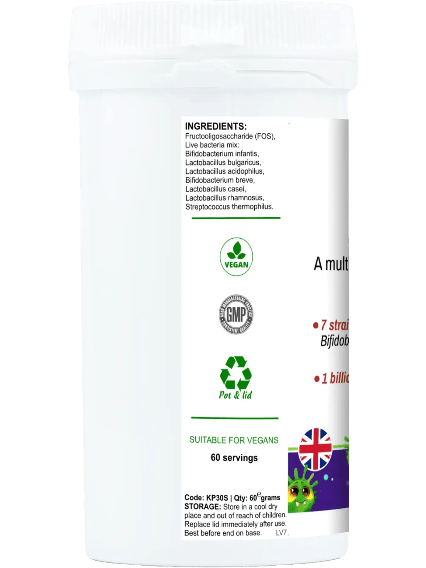 BioBodyBoost Vegan Kids Probiotics Bottle with 7 Strains and 1 Billion Live Cultures for Digestive Health
