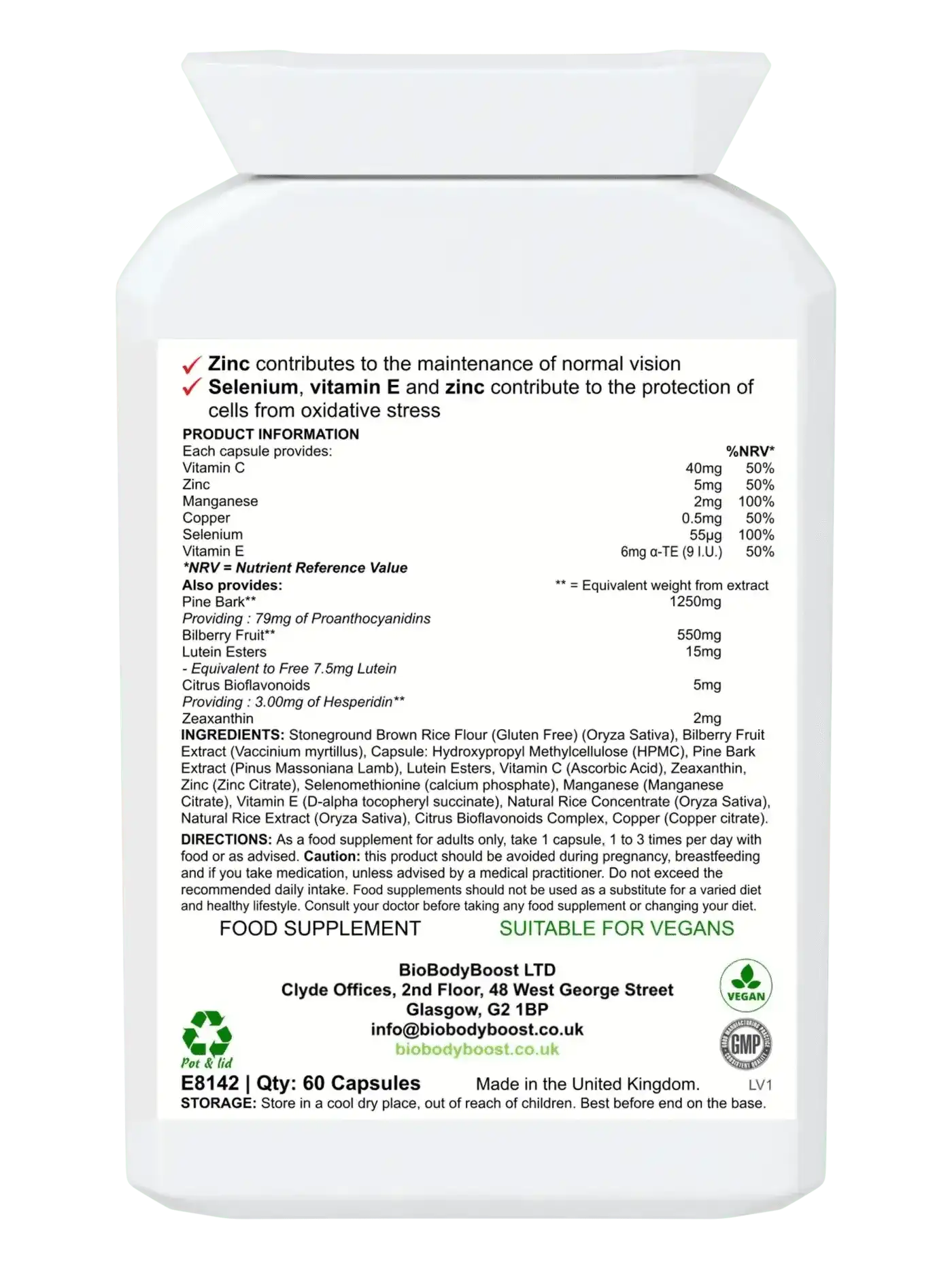 BioBodyBoost Vitamins & Supplements BioEyeNourish - Natural Vision Support Supplement with Bilberry & Lutein