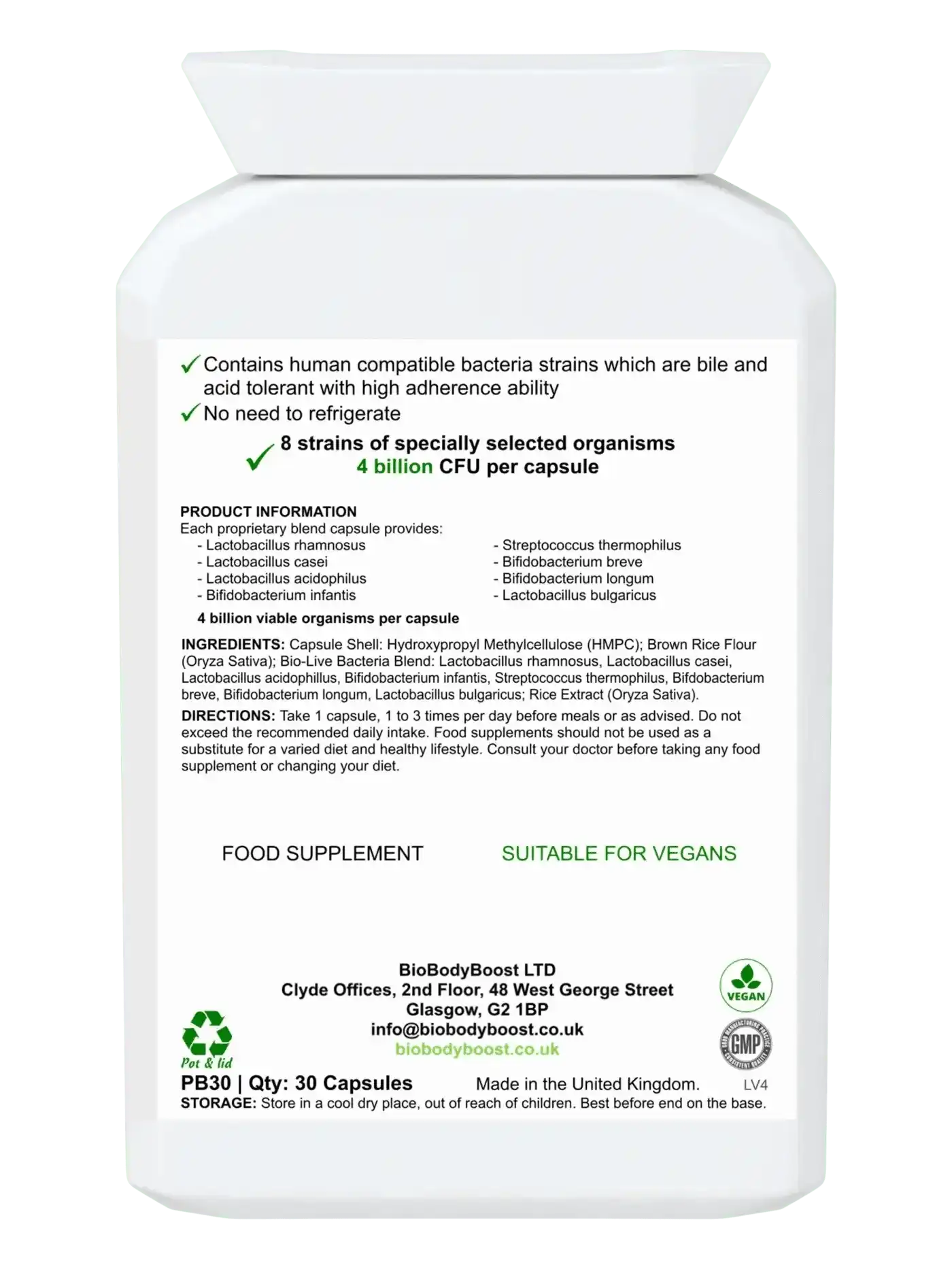 BioBodyBoost Vitamins & Supplements BioTic 4 Billion - Multi-Strain Probiotic