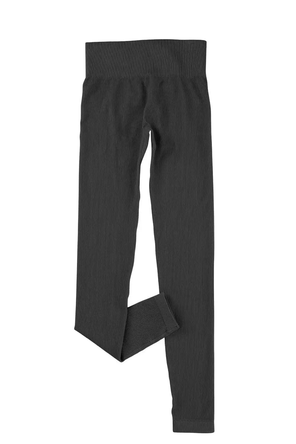 Black Ribbed Butt - lift High Waist Yoga Pants - Activewear