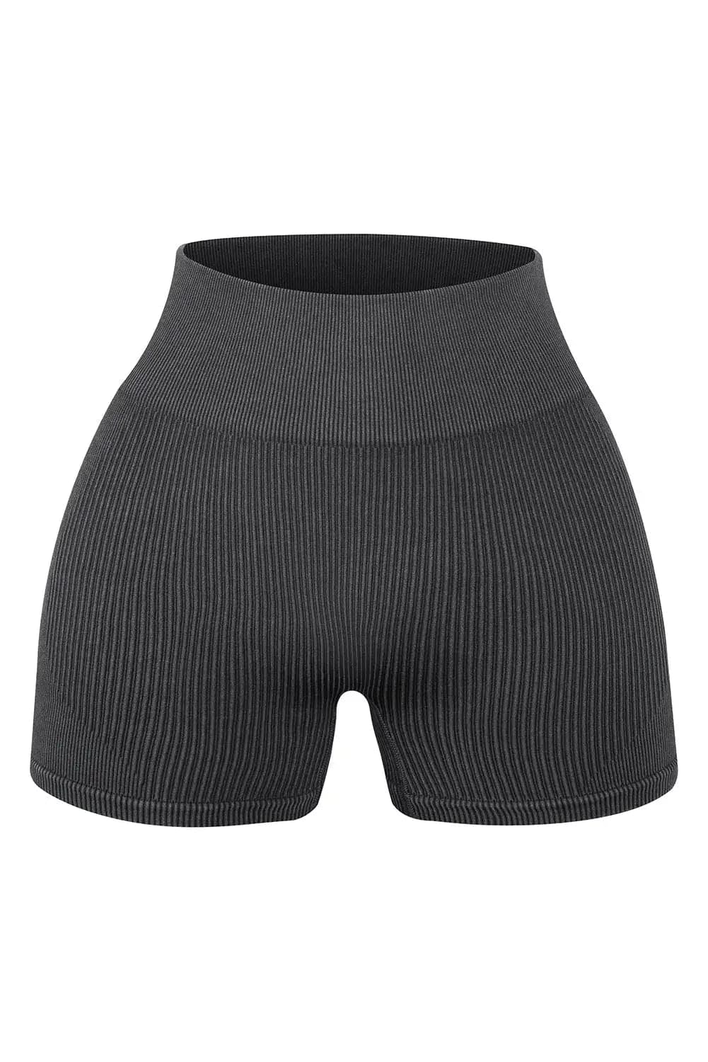 Black Seamless Ribbed Knit Butt Lifter Yoga Shorts - Activewear