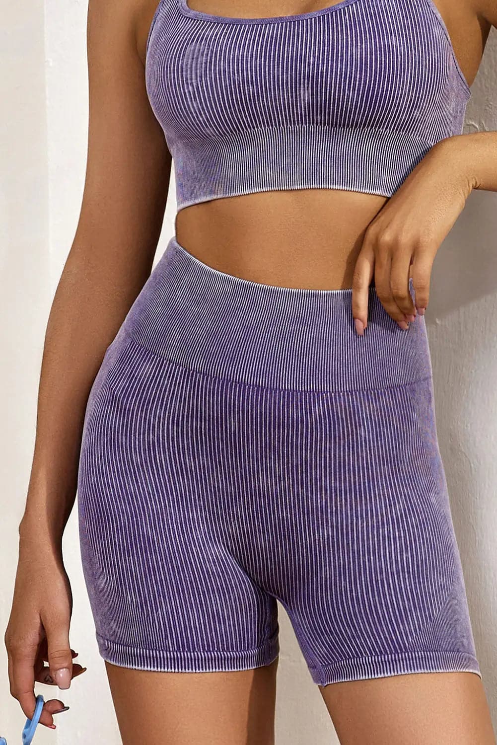 Black Seamless Ribbed Knit Butt Lifter Yoga Shorts - Purple1 / L Activewear