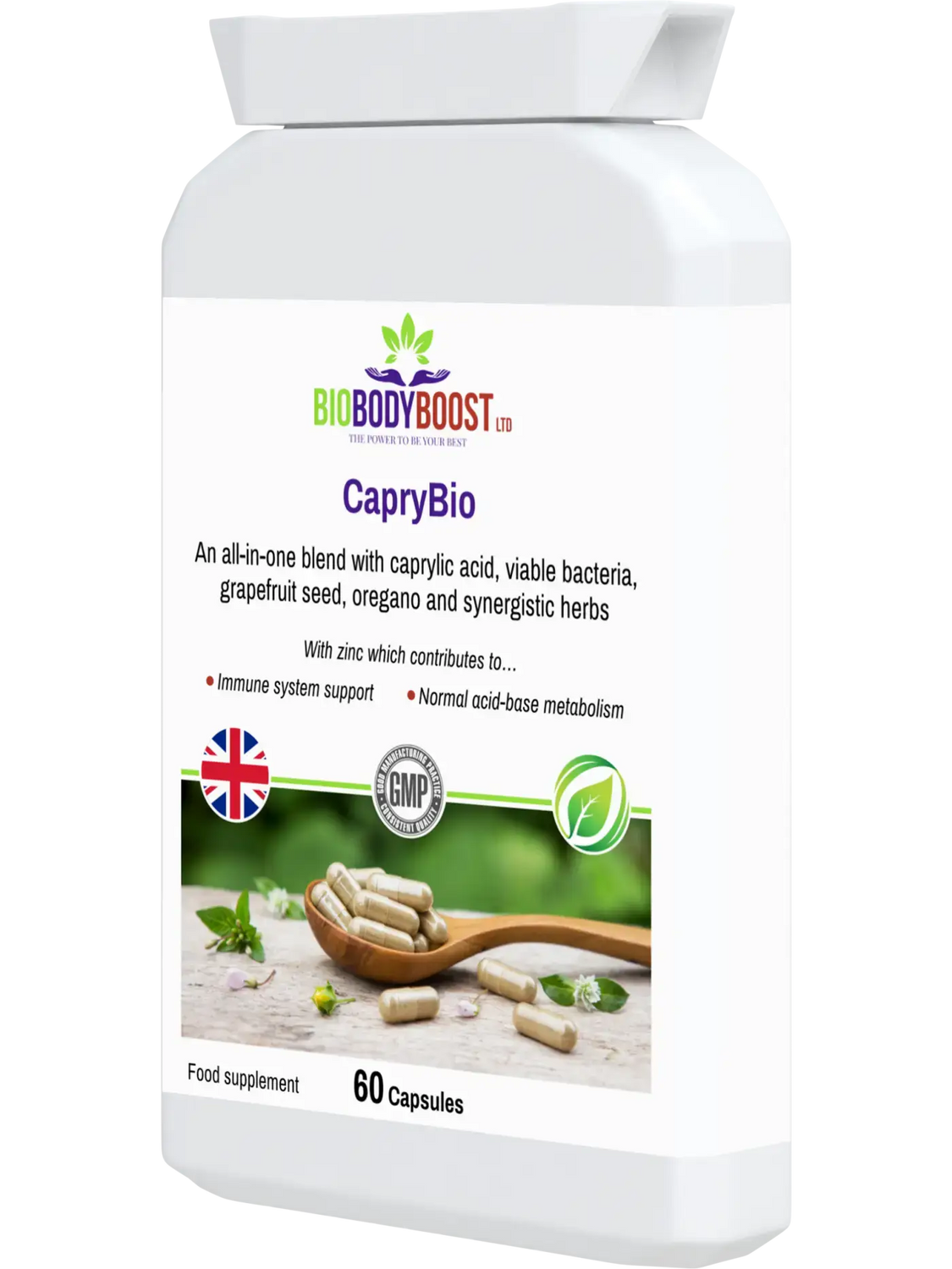 CapryBio - All In One Caprylic Acid - Probiotics - Active Herbs - Vitamins & Supplements acid vegetable