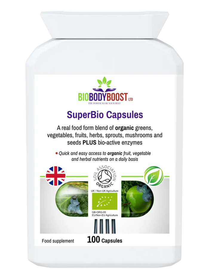 SuperBio Capsules Vegan Organic Foods Blend - Vitamins & Supplements wheat grass barley juice pre sprouted activated