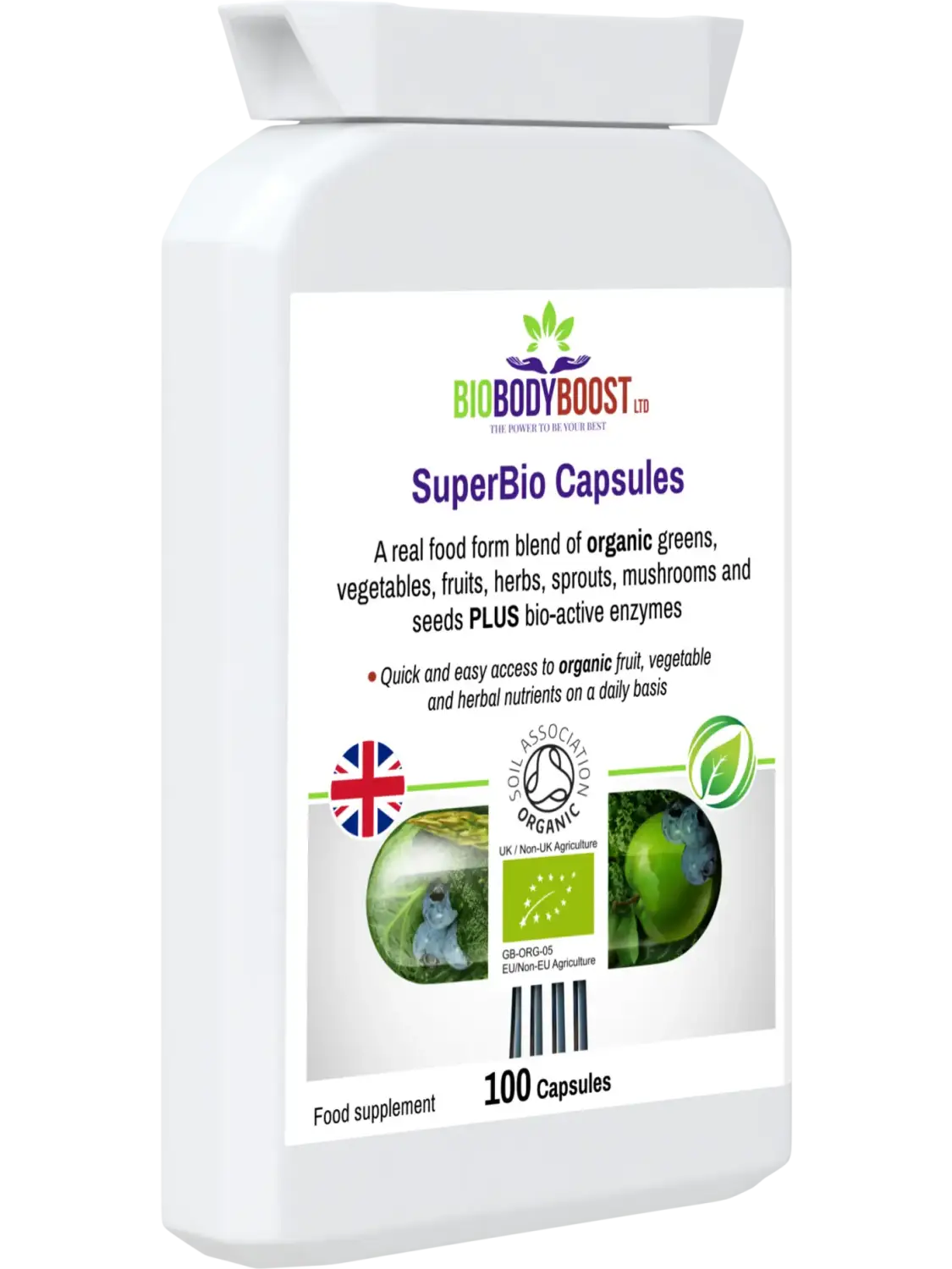 SuperBio Capsules Vegan Organic Foods Blend - Vitamins & Supplements wheat grass barley