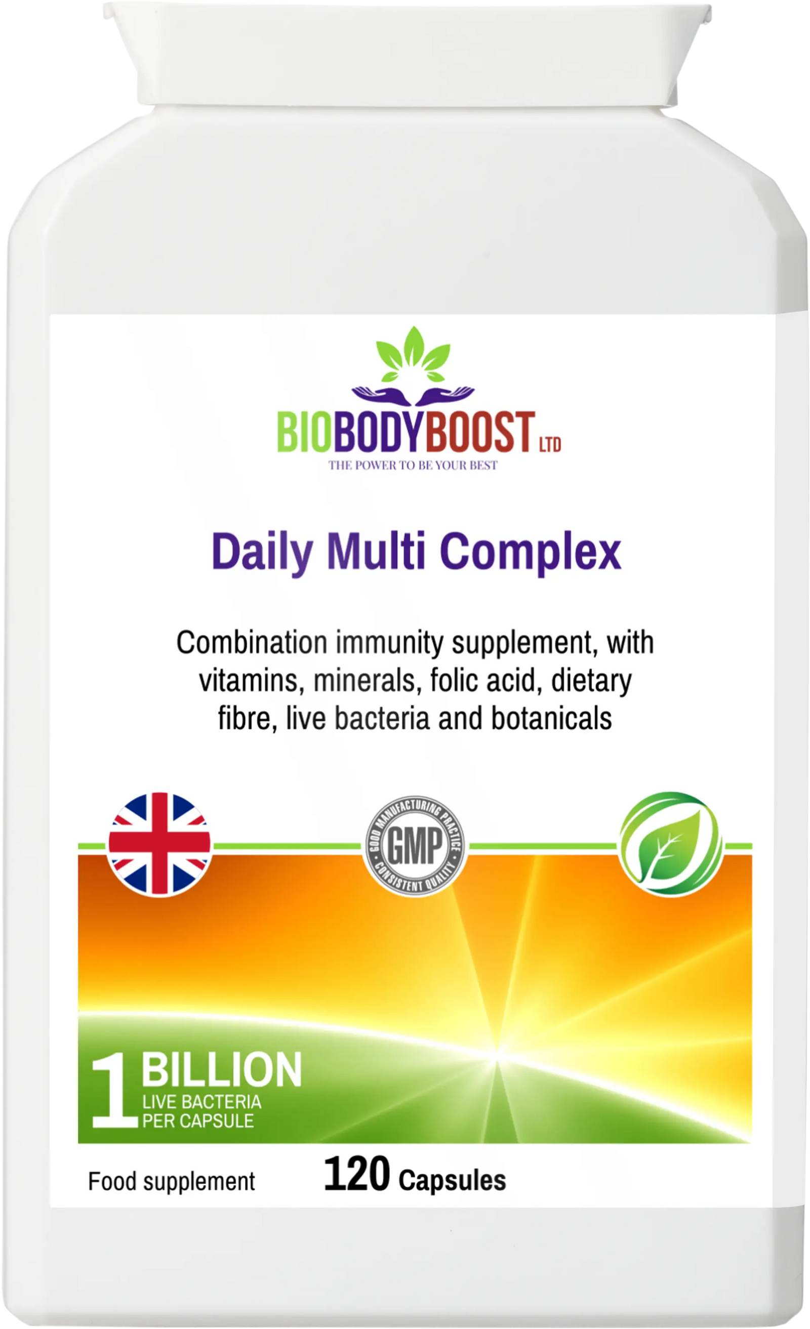 Daily Multi Complex 120 capsules — 17 vitamins, minerals, probiotics, fibre and botanicals by BioBodyBoost UK
