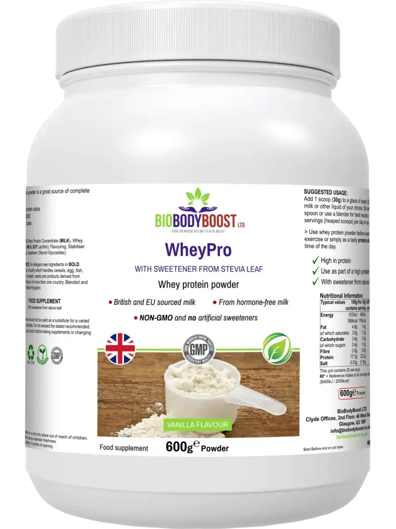 WheyPro vanilla Protein Powders: High Protein for Energy & Wellness BioBodyBoost