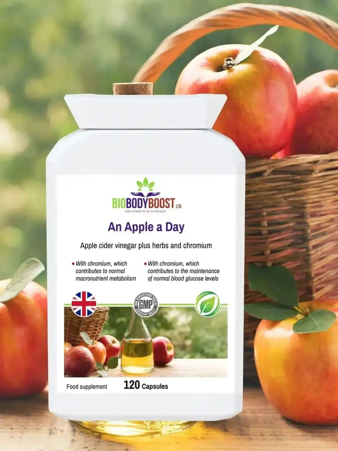 An Apple a Day ACV plus herbs supplement UK — 120 capsules, no acidity, turmeric and chromium formula