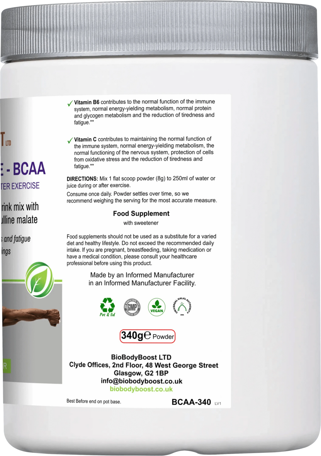BioBodyBoost Amino Acids BCAA Amino Acids Drink Mix – Muscle & Endurance Support