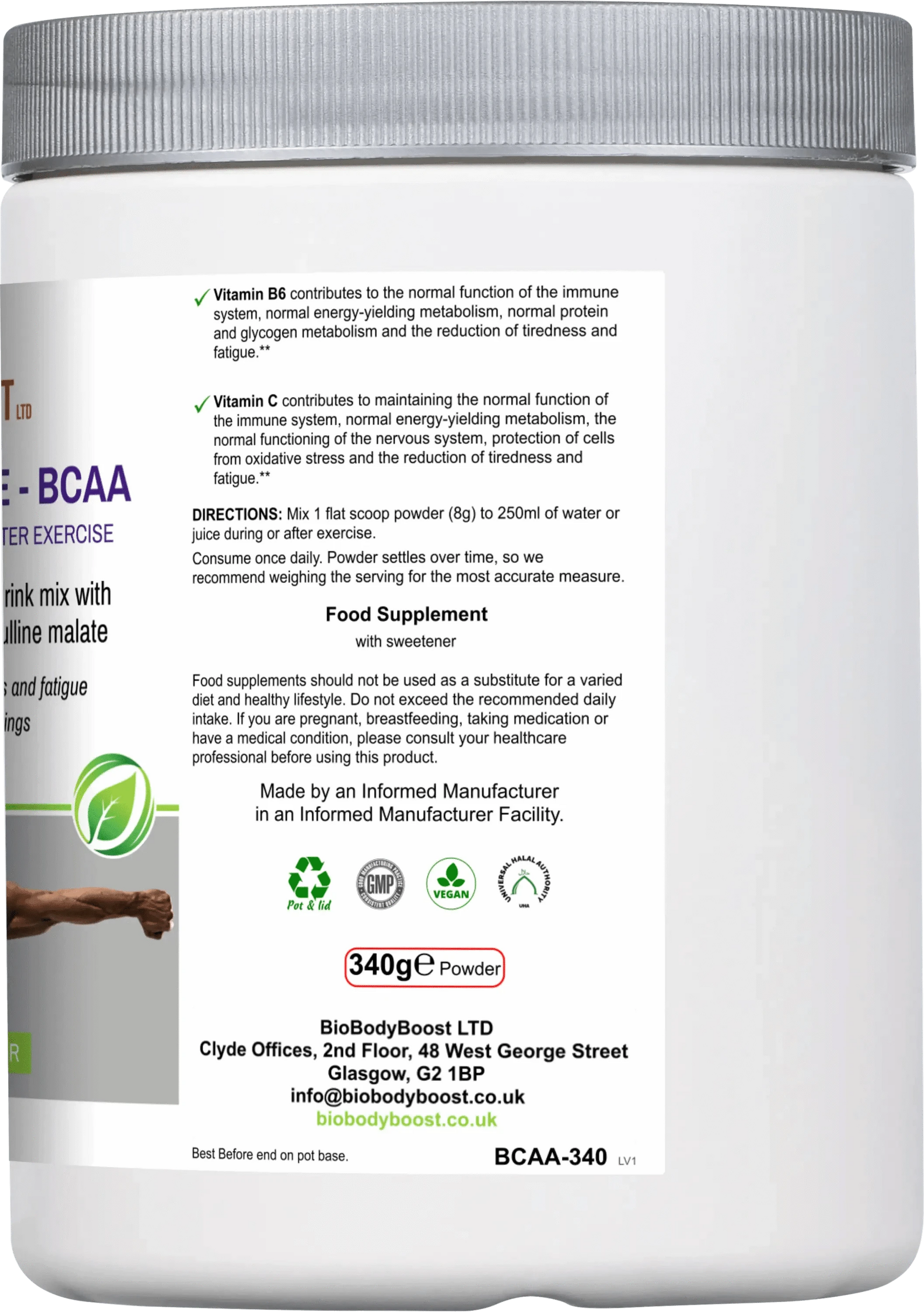 BioBodyBoost Amino Acids BCAA Amino Acids Drink Mix – Muscle & Endurance Support